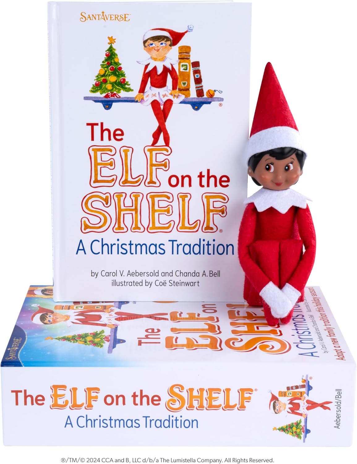 The Elf on The Shelf una tradición navideña una elfo exploradora con ojos marrones. Incluye libro de cuentos, caja de recuerdos y certificado de