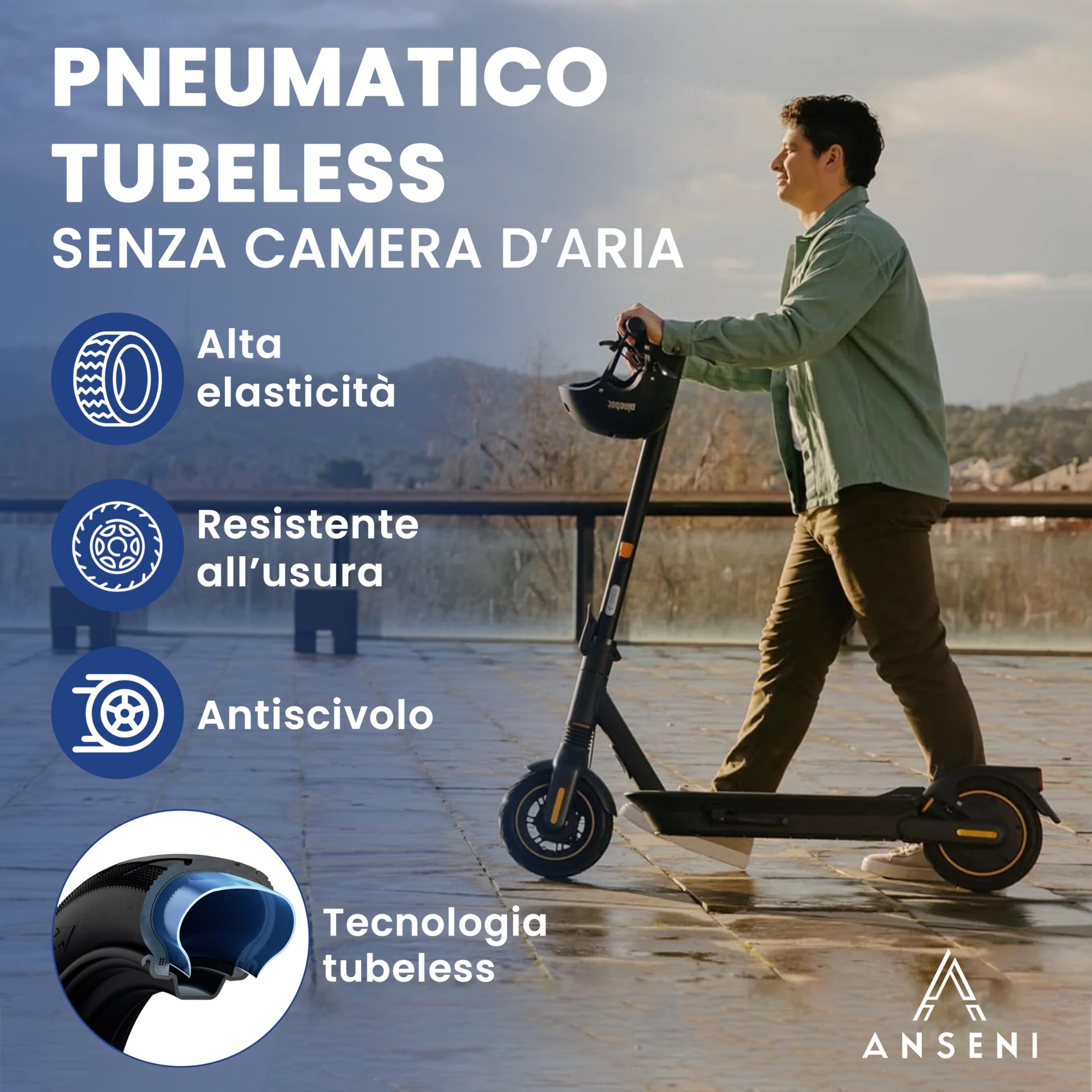 ANSENI Gomme monopattino eletrico 60/70-6.5, Ruota Tubeless 10 Pollici per monopattino elettrico Segway Ninebot E3 E, Ninebot Max G30/G30D, Xiaomi 5/5 Max, Smartgyro K2 (1 Ruota)