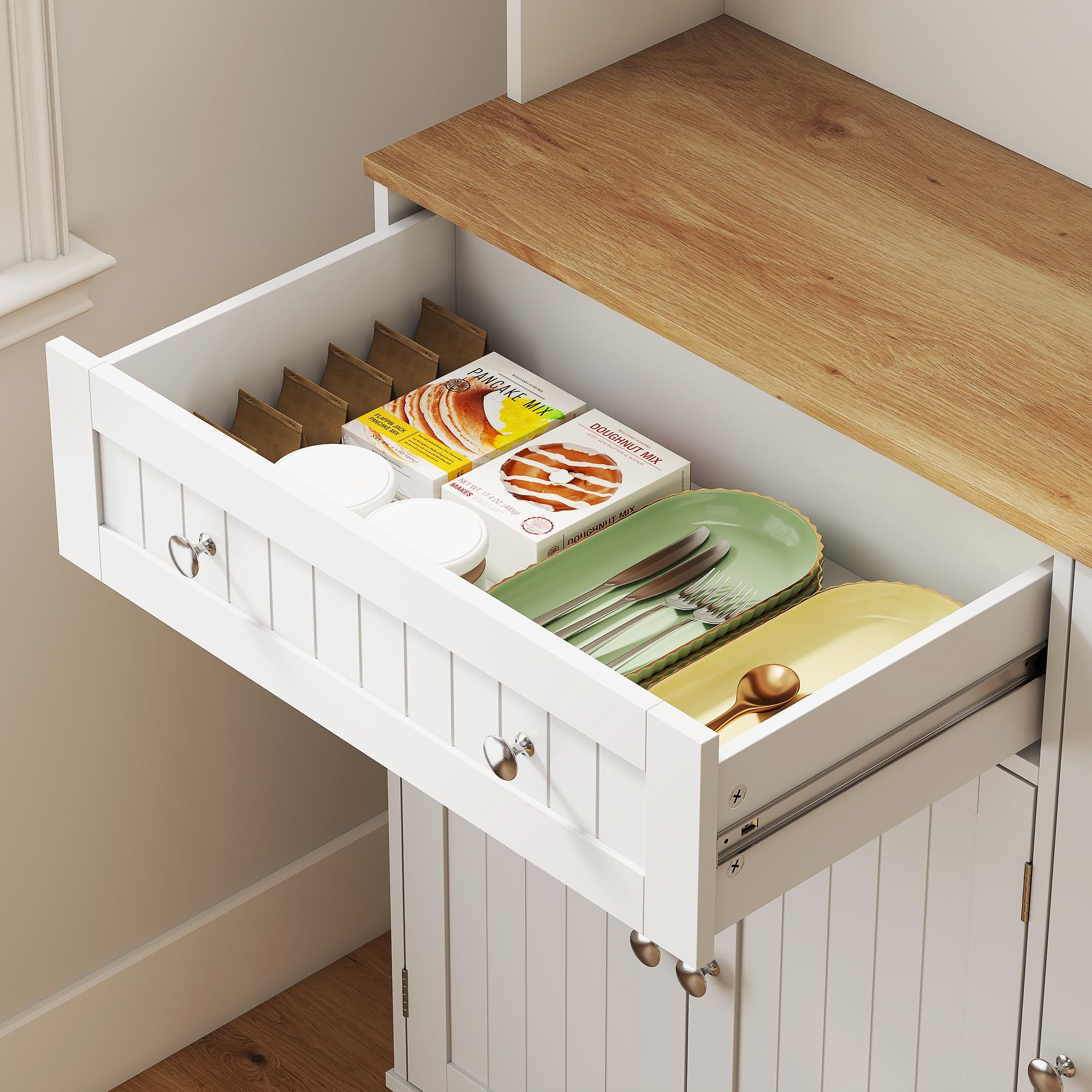 HOMCOM Alacena de Cocina Alta con Estación de Carga 100x40x173 cm Blanco | Mueble Auxiliar de Cocina, 6 Puertas, Cajón, Estantes Ajustables, 4 Estantes para Especias, Encimera Amplio