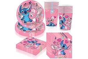 Birthday Party Décor with Stitch-Themed Cups, Plates, and Napkins