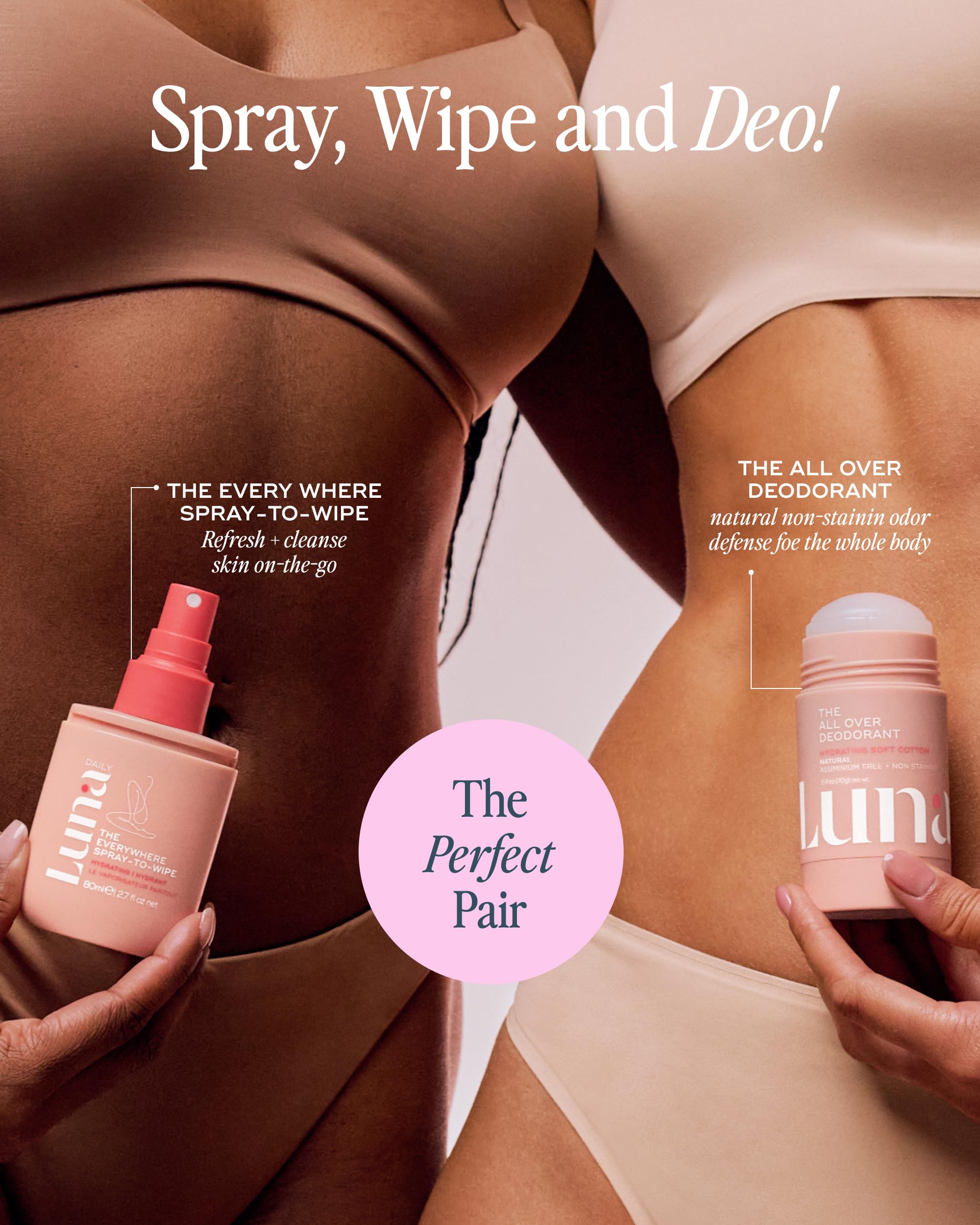 Luna Daily The All Over Deodorant™ Stick | Hydrating Natural Deodorant for Women | Aluminum-Free, Non-Staining & pH-Balanced | Soft Cotton Scent | With Hyaluronic Acid & Prebiotics, 2.4 oz