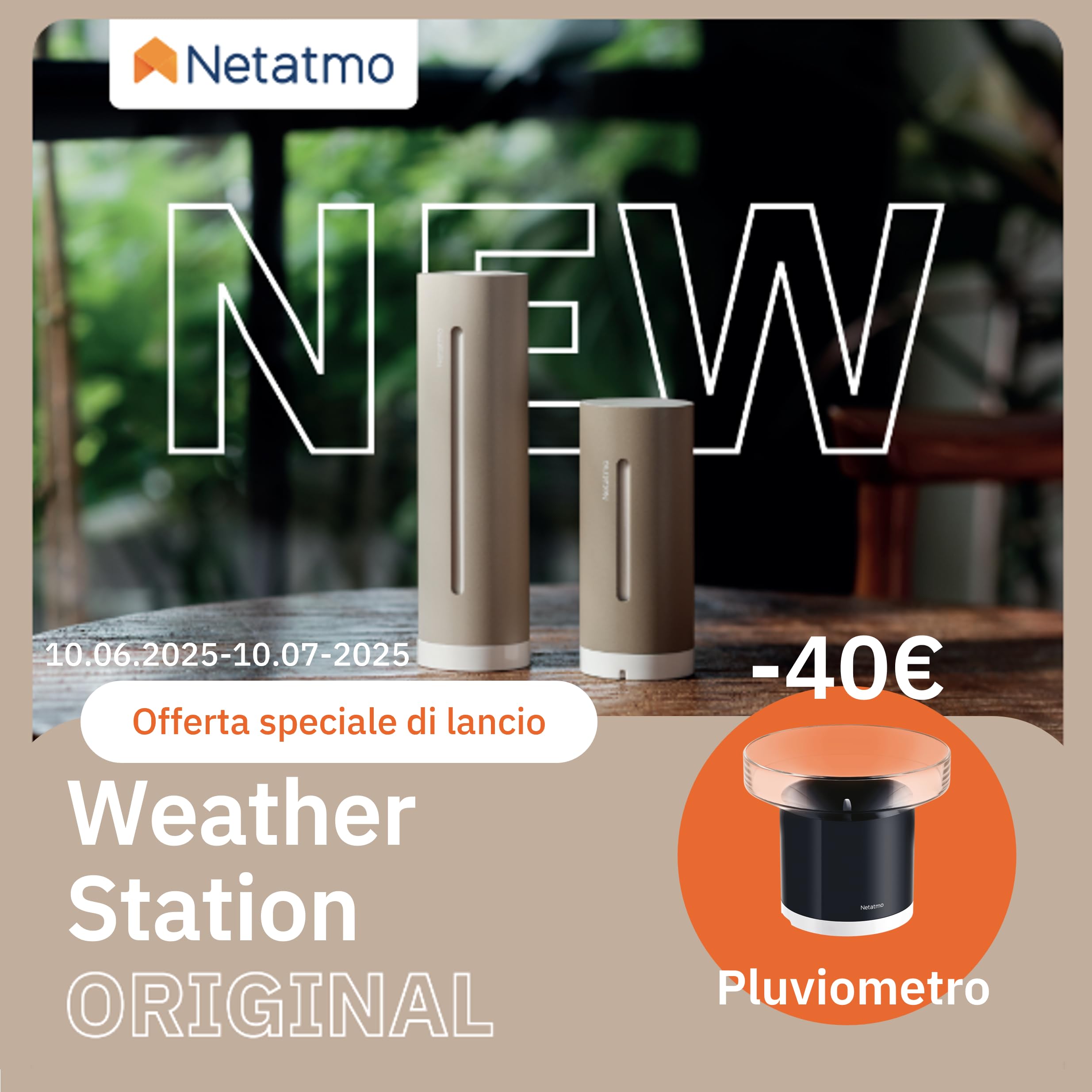 Netatmo Stazione Meteo ORIGINAL 2ª generazione | Interni & Esterni | Temperatura, Umidità, Qualità aria, UV, Pollini, Previsioni Meteo | Compatibile Apple Home, Alexa, Google Home - Sabbia - NWS-S-EC