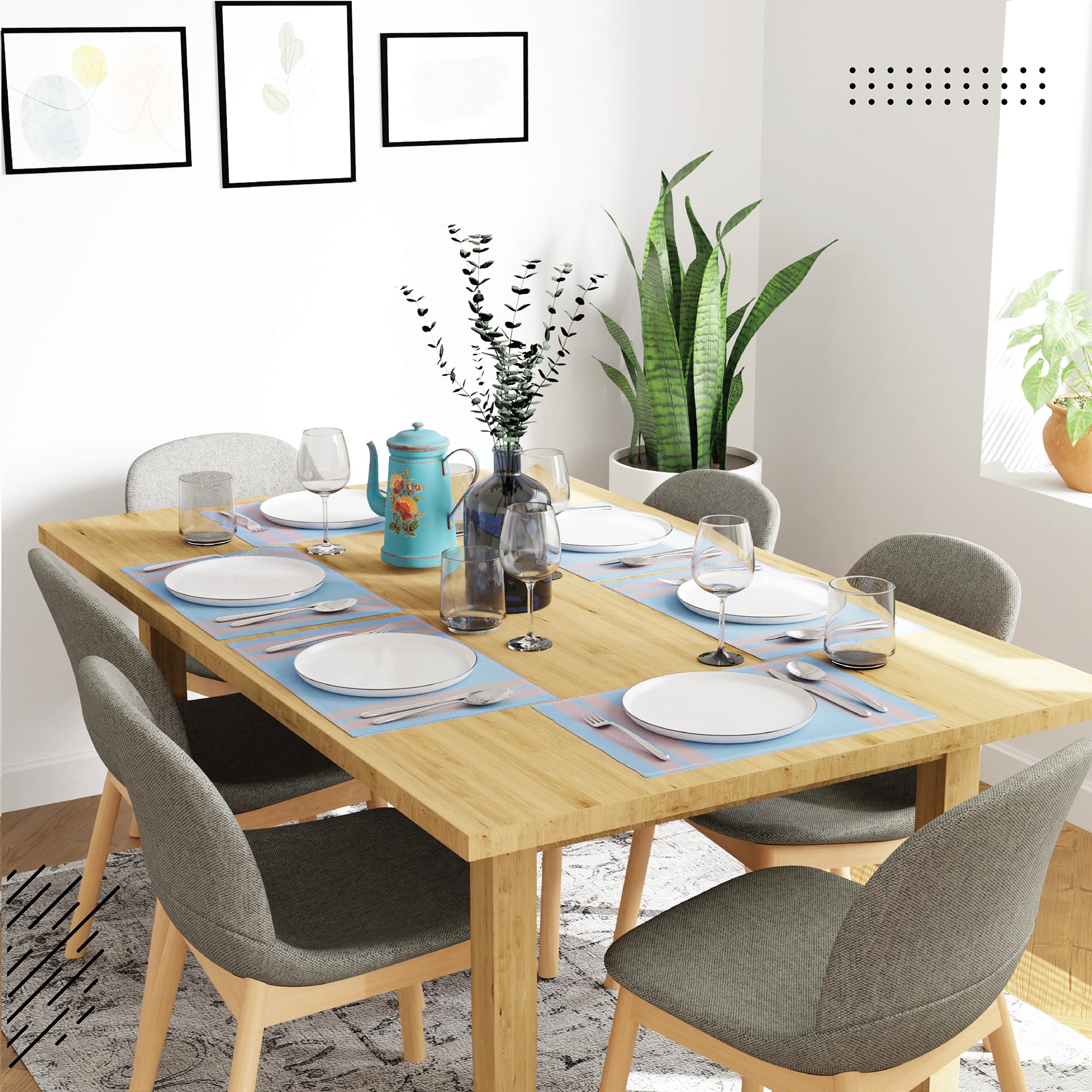 Encasa XO Dining Placemat Set of 6, Ladder Blue, 46x32 cm (Set of 6) - Image 2