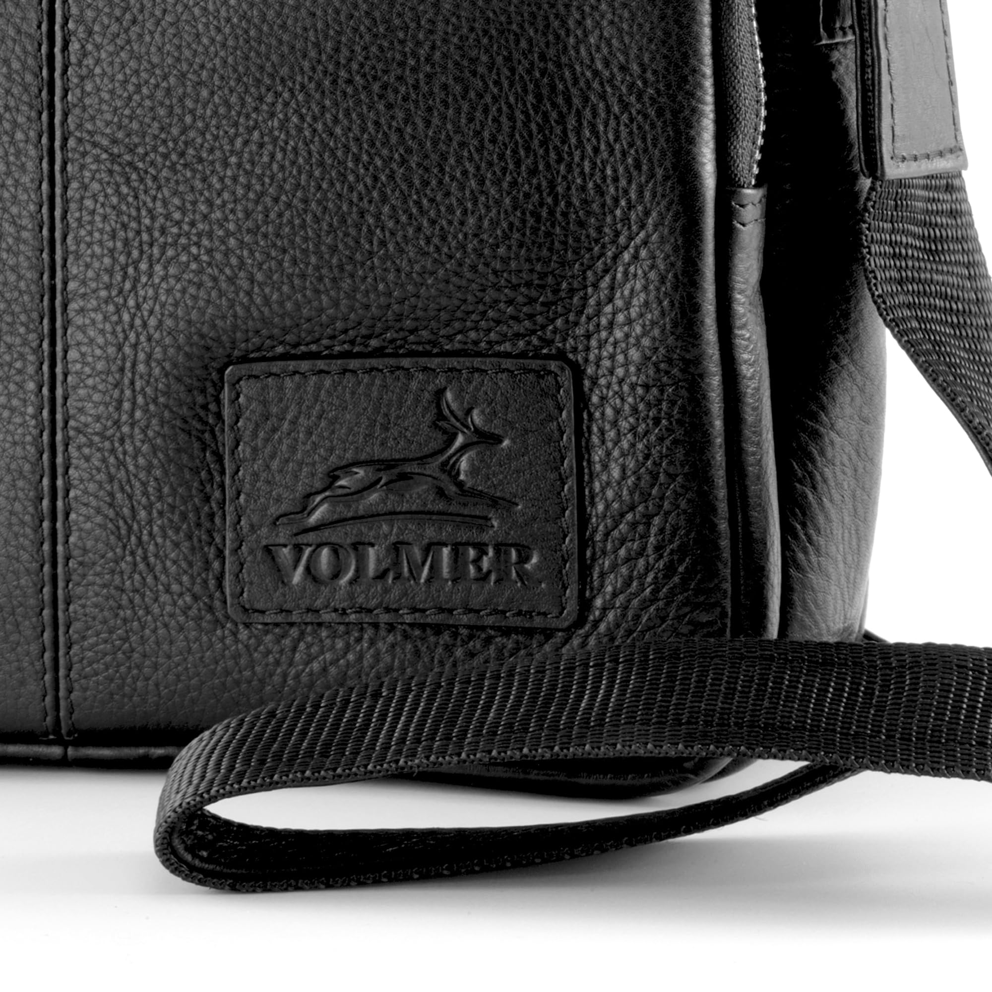 Fa.Volmer ® Echtleder Umhängetasche Herren – kleine Schultertasche, Messenger Bag für Tablet 9 Zoll, Business Tasche für Büro, Uni & Freizeit | Laredo (schwarz)