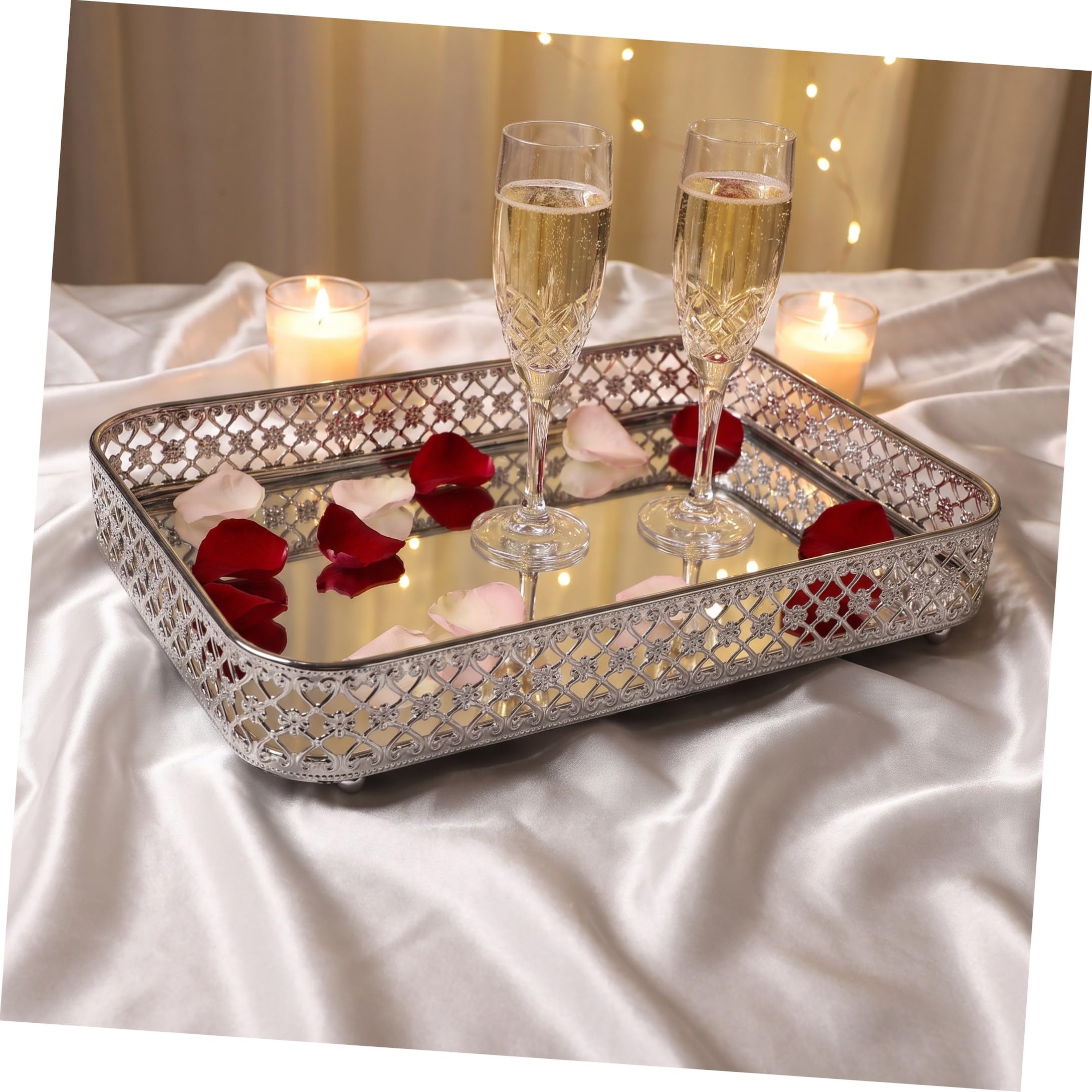 PRETYZOOM Bandeja Decorativa Rectangular Solución Versátil de Metal Superficie Espejo Plata, Fácil de Limpiar y Almacenamiento en Tocadores y Restaurantes