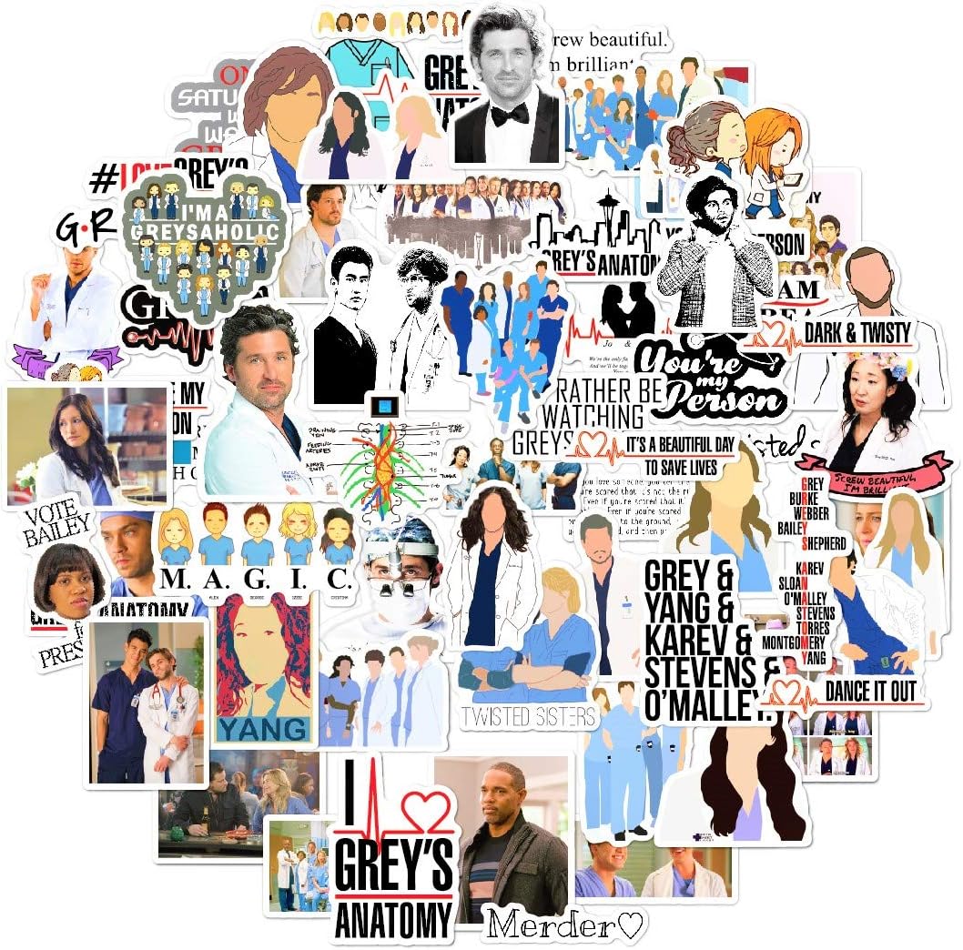 Grey Anatomy Sticker Pack 116 PCs tv Show Creative DIY Stickers Funny Decorative Cartoon for Cartoon PC Luggage Computer Notebook Phone Home Wall Garden Window Snowboard