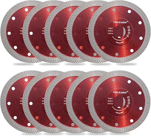 TOOLEAGUE 4-1/2 Inch Diamond Saw Blade, Super Thin Tile Cutting Disc, 10Pcs | Diamond Cutting Wheel for Cutting Porcelain Tile Granite Marbles, Both Dry and Wet Cutting are Acceptable