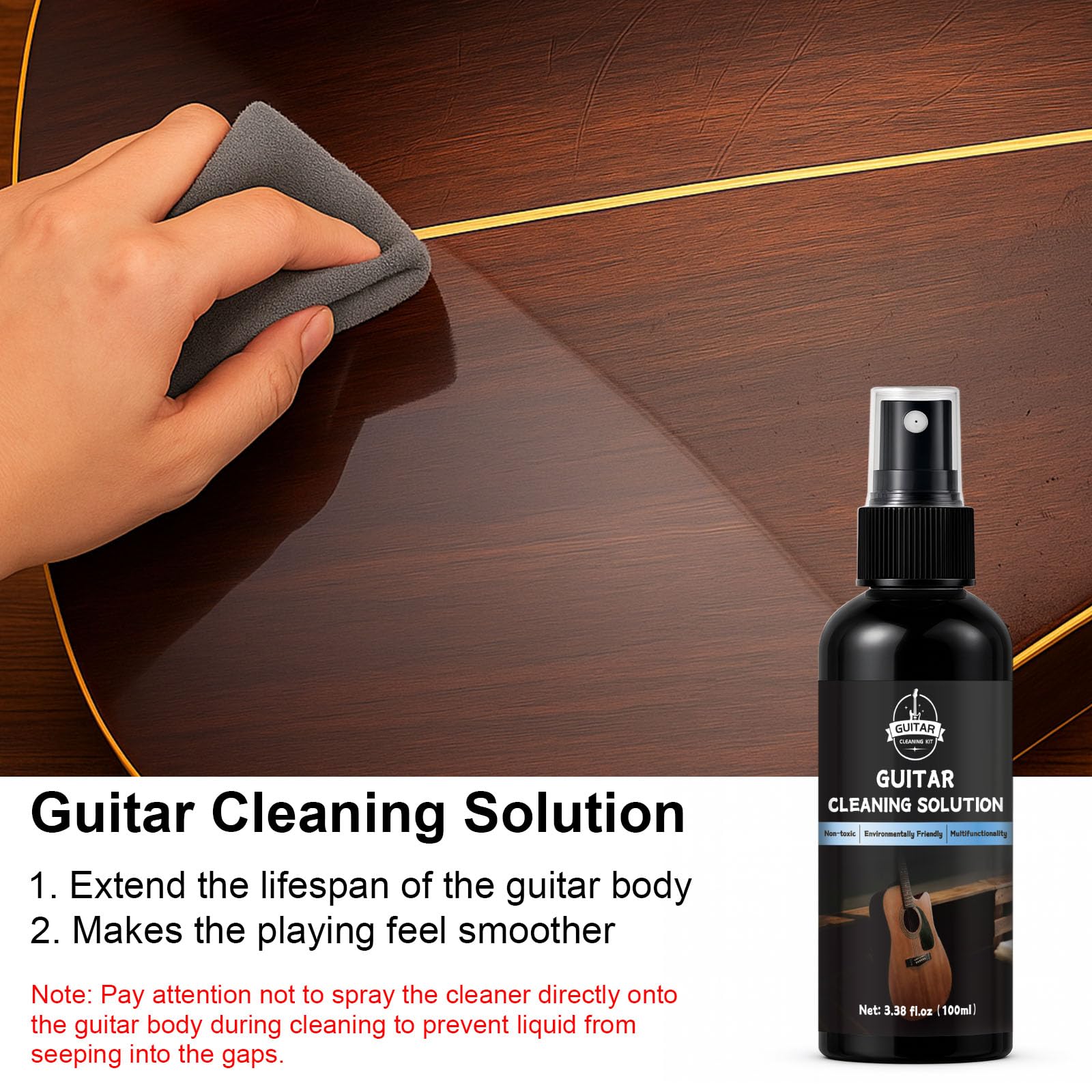 Kit de limpieza de guitarra, juego de mantenimiento profesional de 7 piezas con limpiador de guitarra, aceite de diapasón, cera de pulido, limpiador de cuerdas, cortador 3 en 1 y paño de