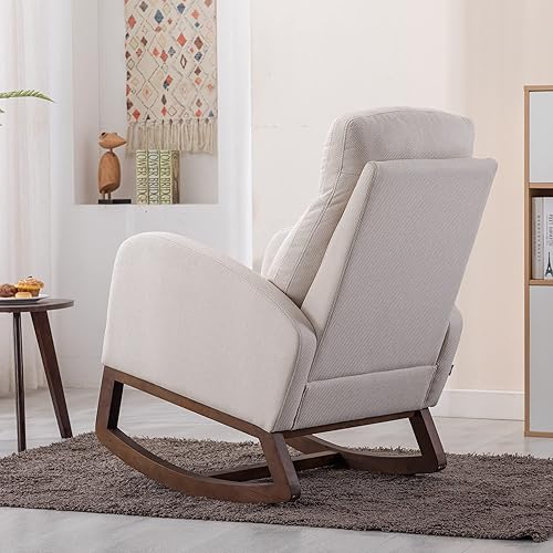 Miniatura 6 de HomSof Mecedora para guardería de poliéster beige silla moderna para sala de estar y dormitorio Poliéster beige,Poliéster Camel