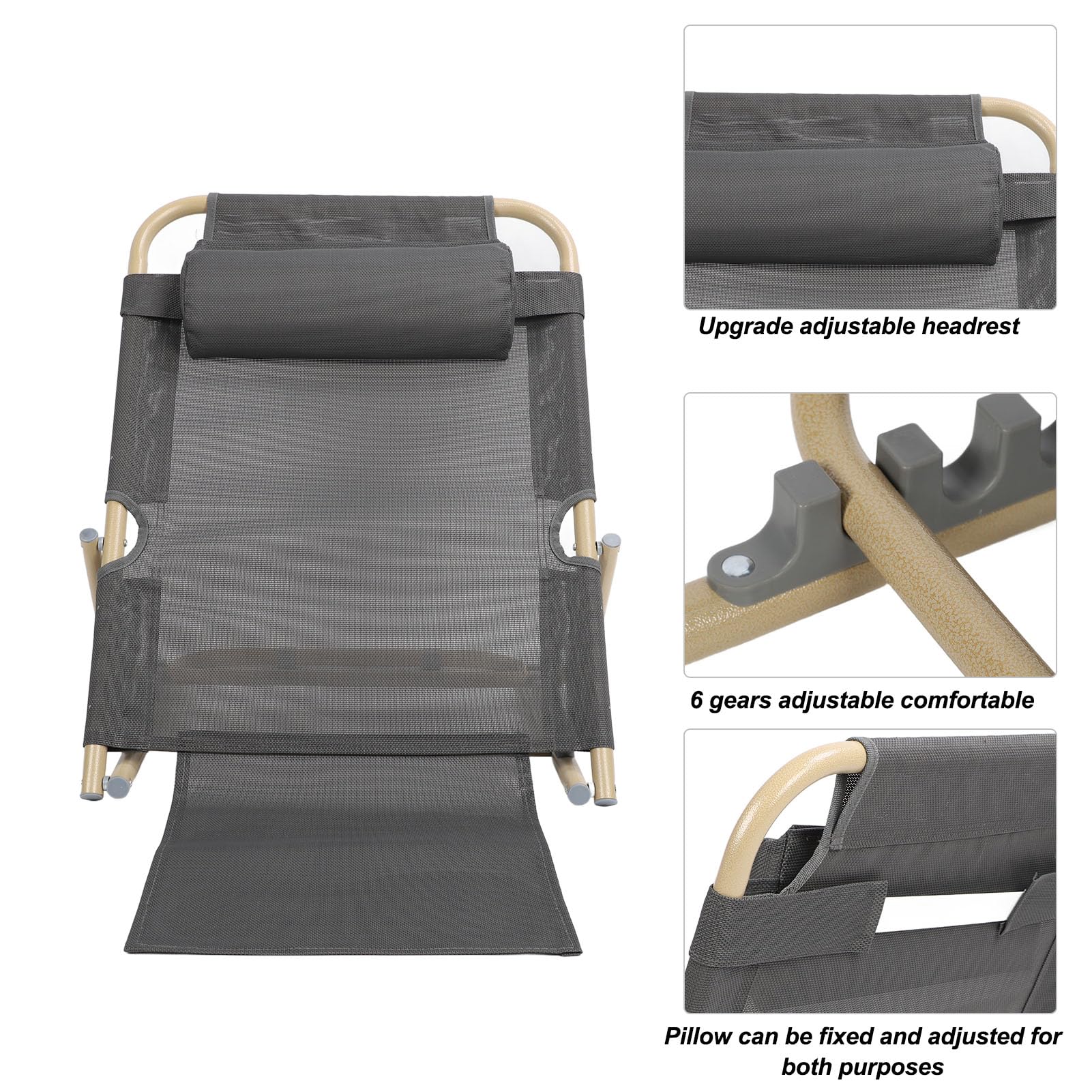 Respaldo de cama elevable con 6 posiciones, ajustable, plegable, para personas con discapacidad, tamaño L (grande), color gris.
