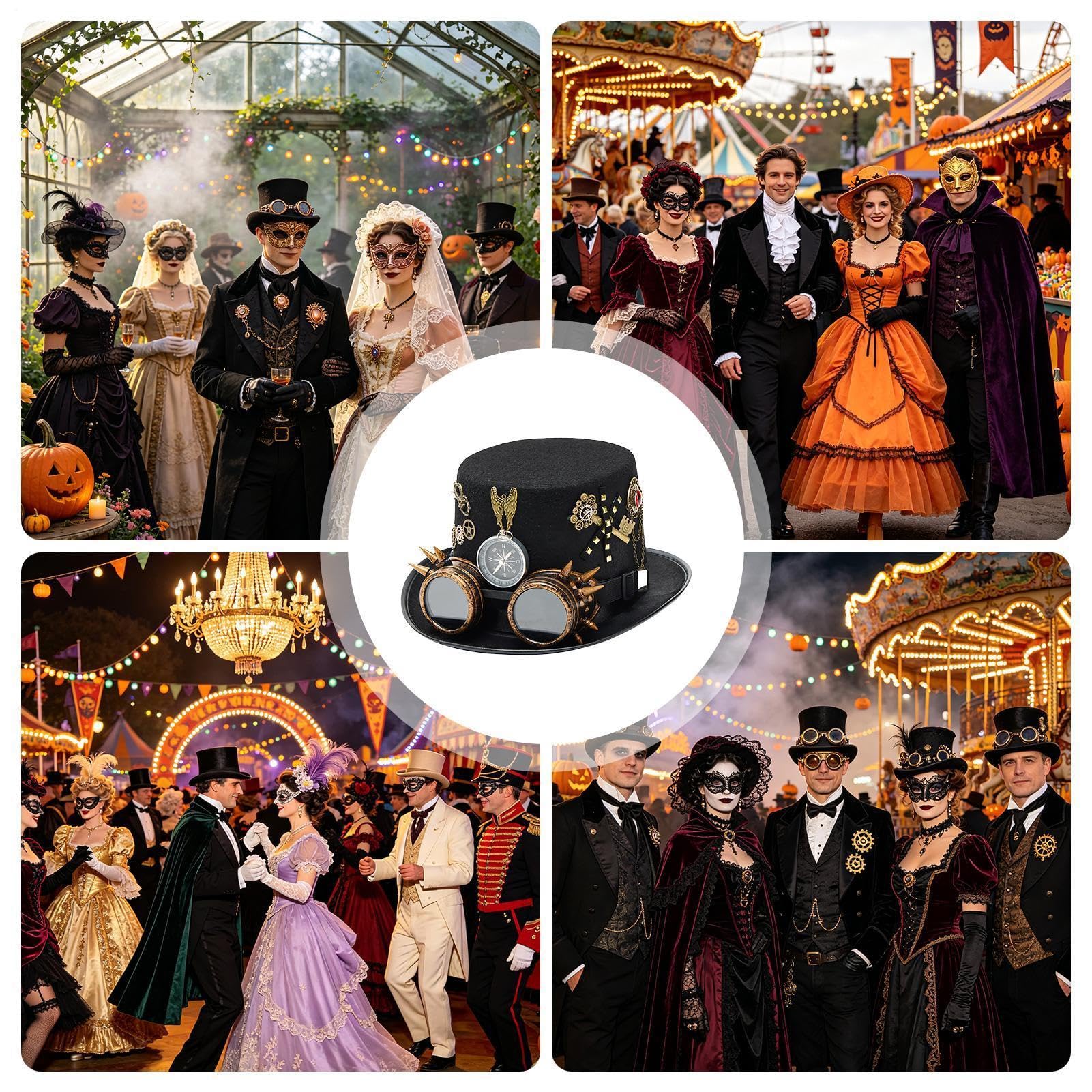 Chapeau steampunk pour Halloween - Lunettes de protection amovibles en feutre - Unisexe