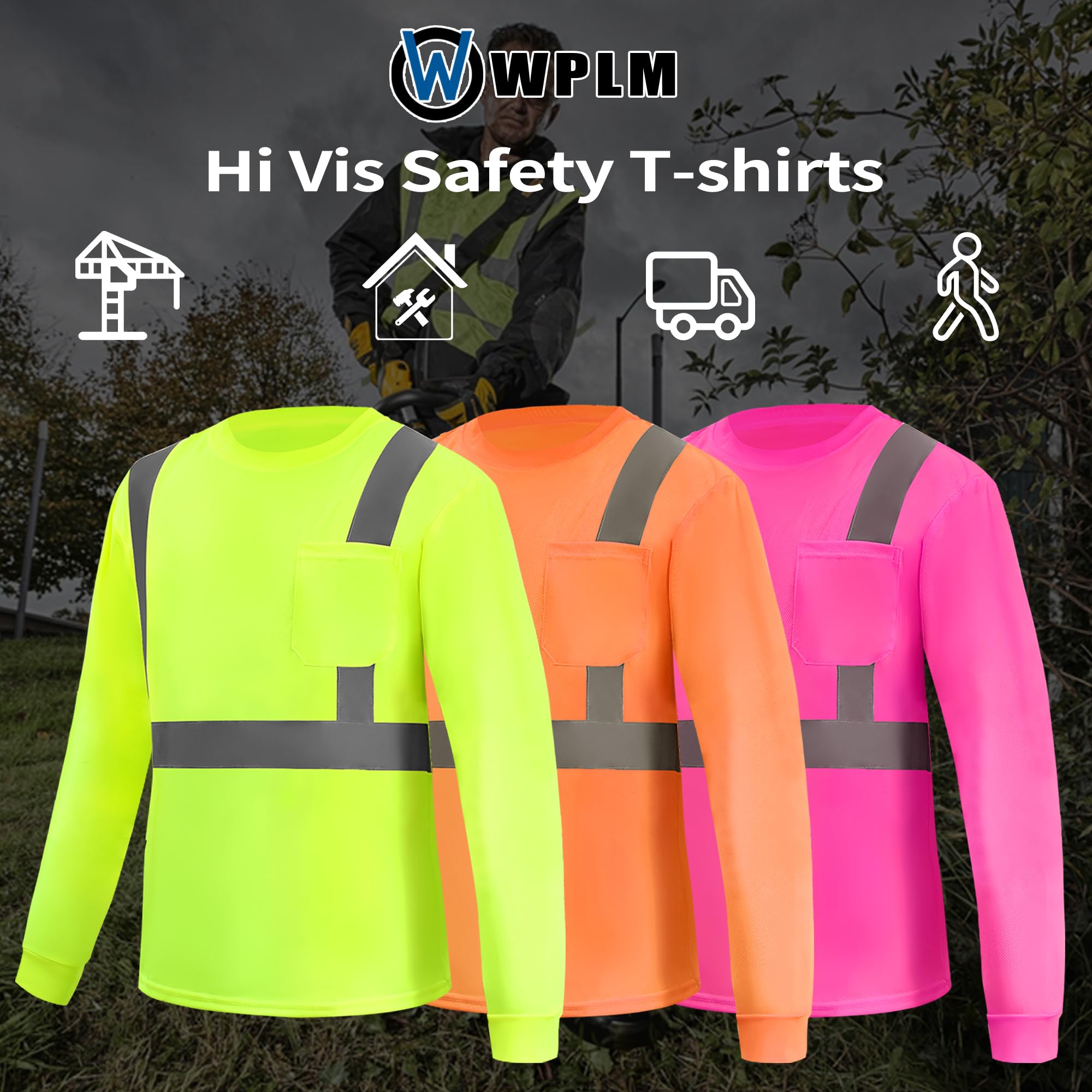 Hi Vis - Camisetas de manga larga de seguridad para el trabajo, camisas de protección solar para hombre, 6 piezas | Camisas de trabajo ligeras con bolsillo para compañeros de ferrocarril, secado rápido, absorben la humedad, paquete múltiple