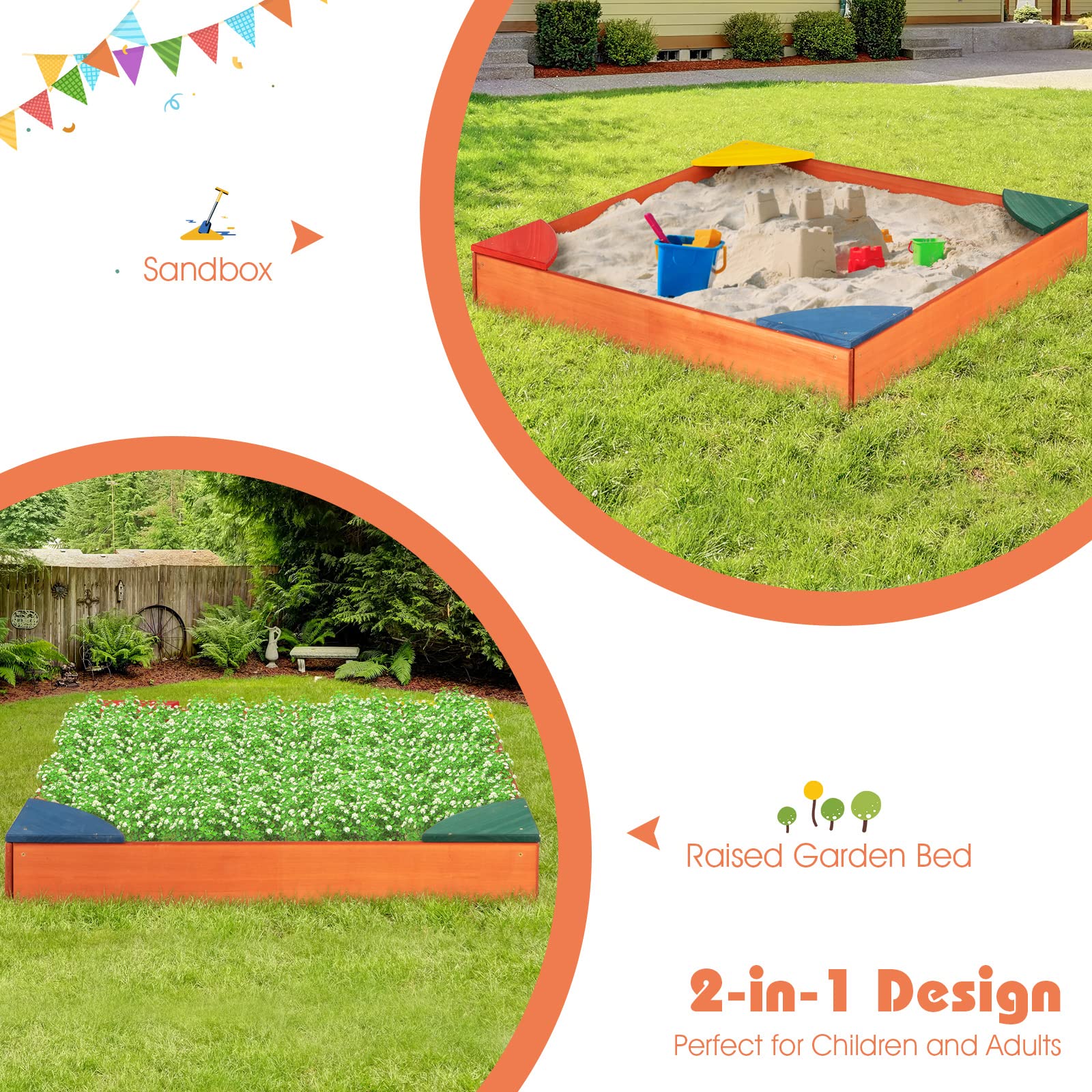 Amazon.com: Costzon Kids Wooden Sandbox, Wood Cedar Square Sand Box with 4  Colorful Built-in Corner Seating, Bottomless Structure, Children Outdoor  Beach Backyard Play Furniture for Ages 3-8 : Toys & Games