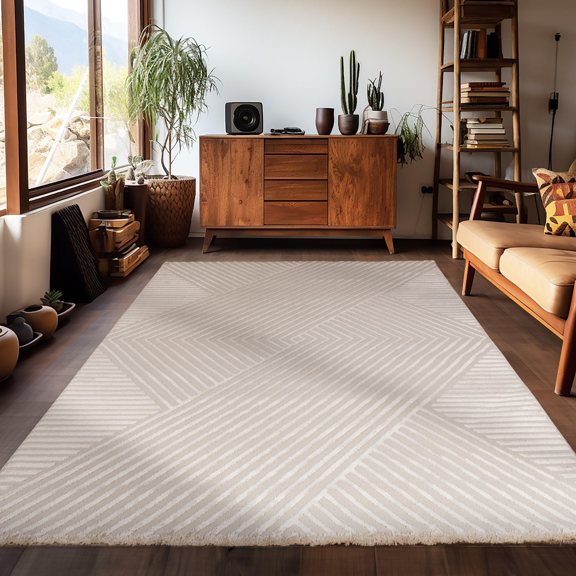 Carpetsale24 Kurzflor Teppich Wohnzimmer Skandinavisch Boho Design Einfarbig mit 3D Effekt Weich Waschbar Pflegeleicht, für Wohnzimmer Schlafzimmer Esszimmer und Küche