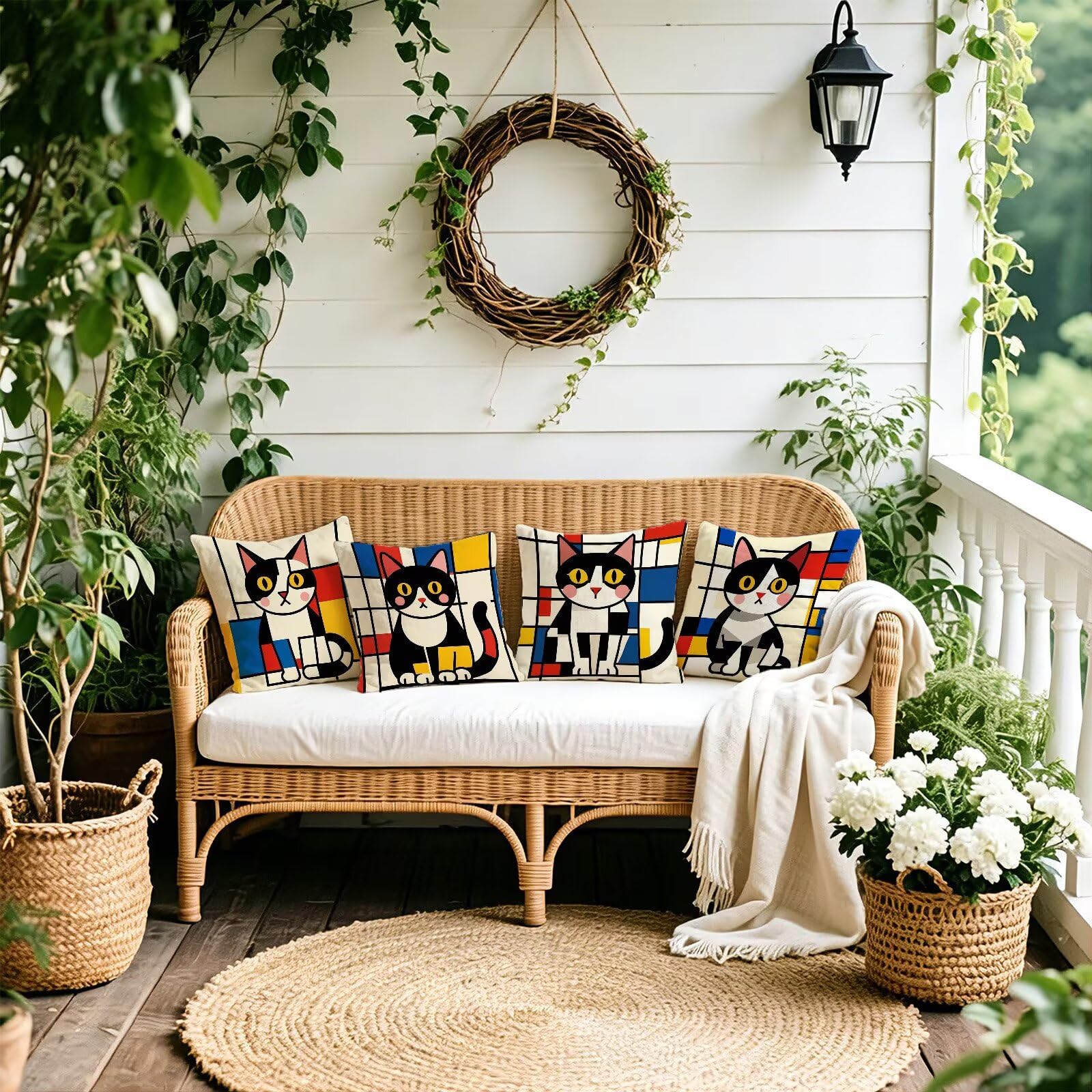 Animale Federe Cuscini Divano 60x60cm, Cuscini da Esterno, Cod-126 | Lin Copricuscini Decorativi Letto Arredo, per Letto, Soggiorno, Giardino, Esterno, Casa Decorazione Set di 4 Gatto