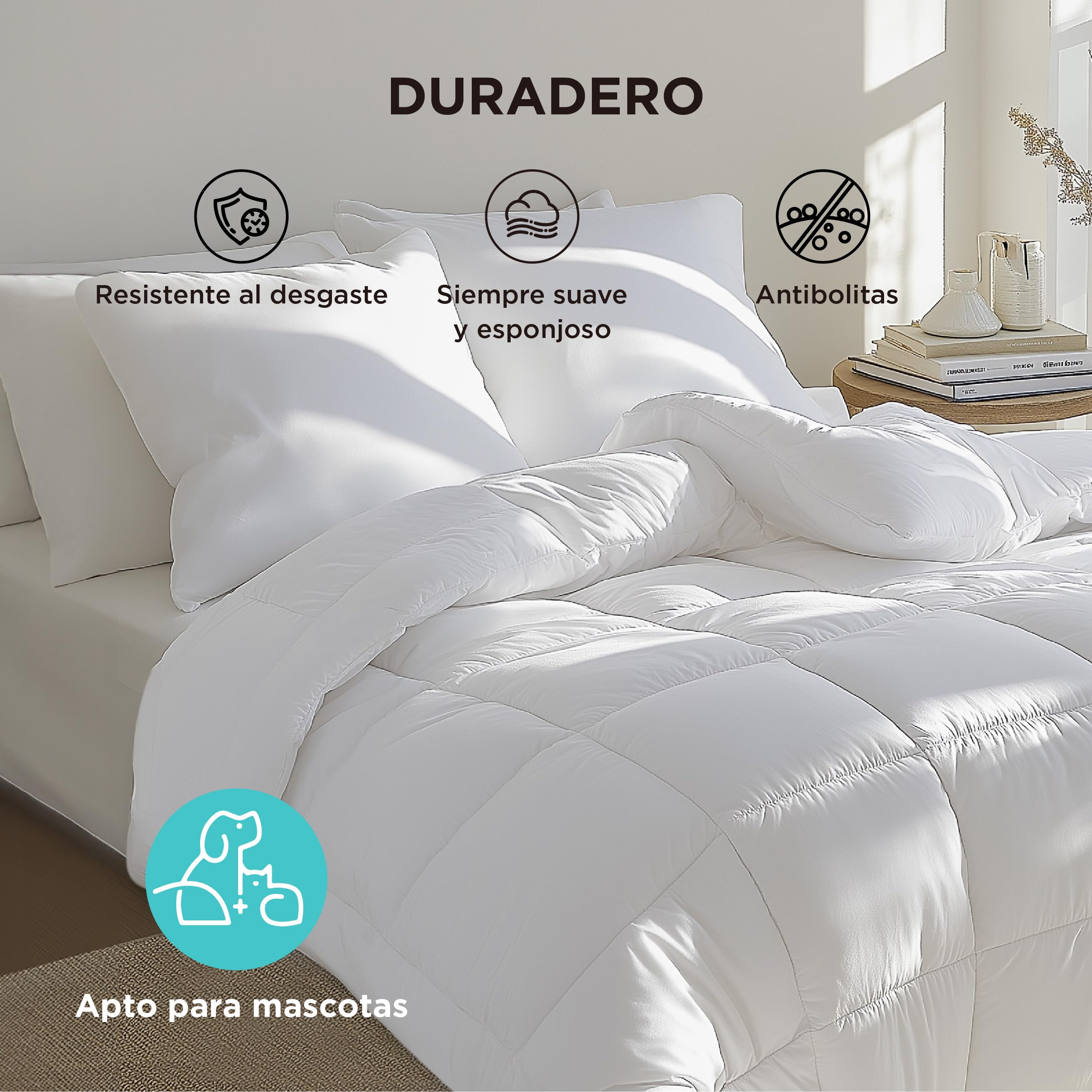 Bedsure Edredon Cama 135/150 Acolchado - Edredón 240x220 cm Relleno Nórdico 300 gr/m², Microfibra Hipoalergénico con Certificado Oeko-Tex, Cálido para 4 Estaciones, Lavable A Máquina Blanco