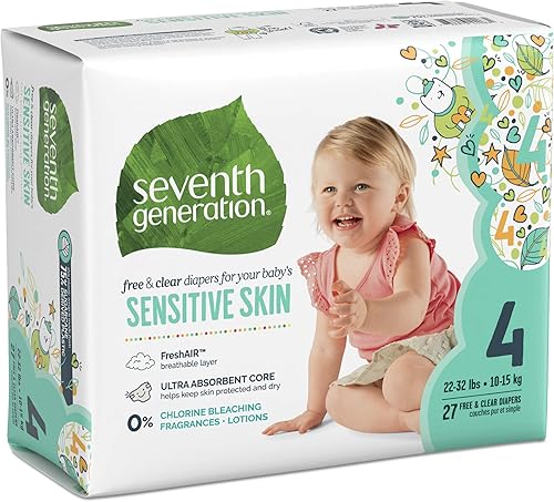 Miniatura 14 de Seventh Generation Pañales de bebé para piel sensible, estampado de animales, talla 4, 27 unidades