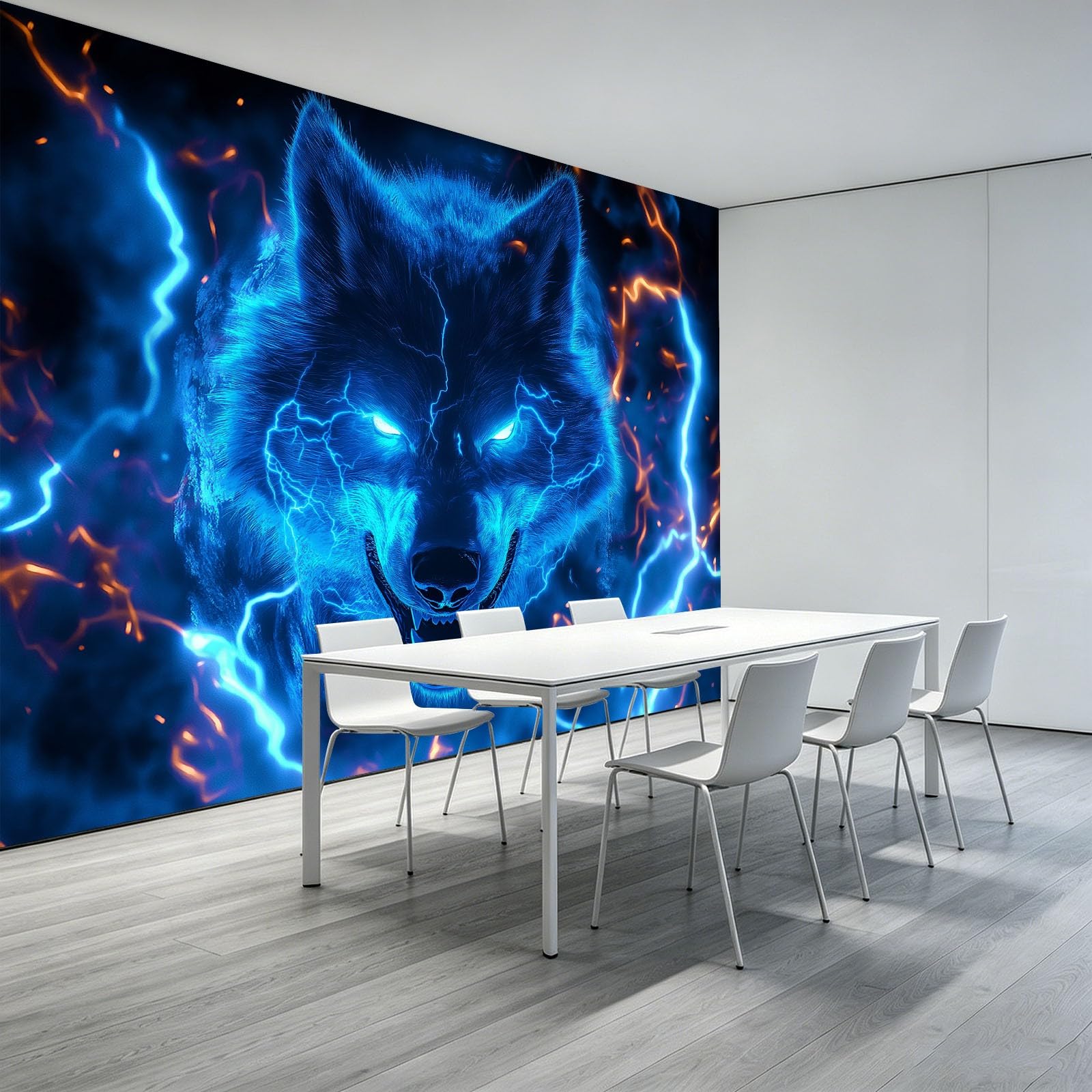 Générique Panoramiczna tapeta 3D 250 x 175 cm nieryczne zwierzęta wilk świecące tapety z włókniny, plakat ścienny do salonu, dekoracji pokoju dziecięcego, łatwy montaż, niebieska