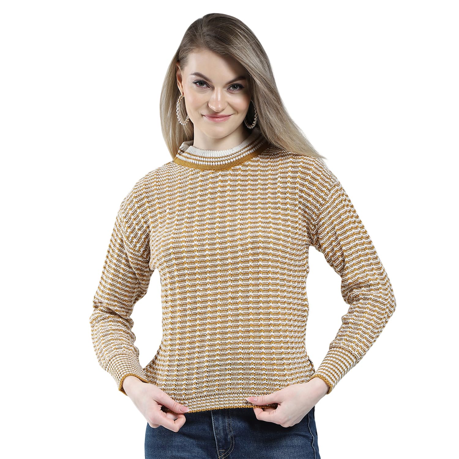 Women's Regular Fit Self Designed Round Neck Top | Full Sleeve | Casual Wear | Stylish & Comfortable | Everyday Wear Top for Women