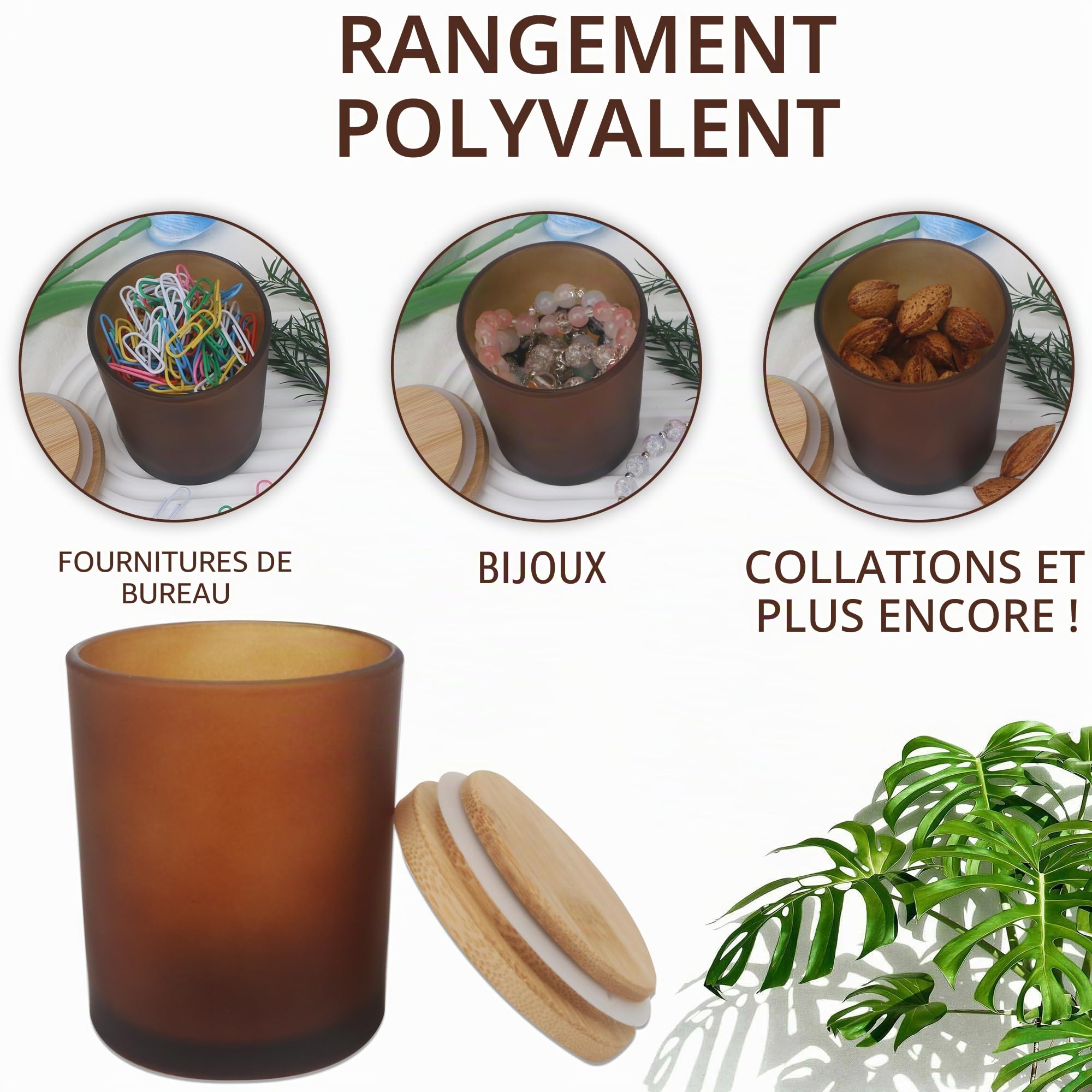 MILIVIXAY Lot de 12 pots à bougies vides en verre épais avec couvercles ambré givré de 200 ml pour la fabrication de bougies – Conteneurs à épices, poudre