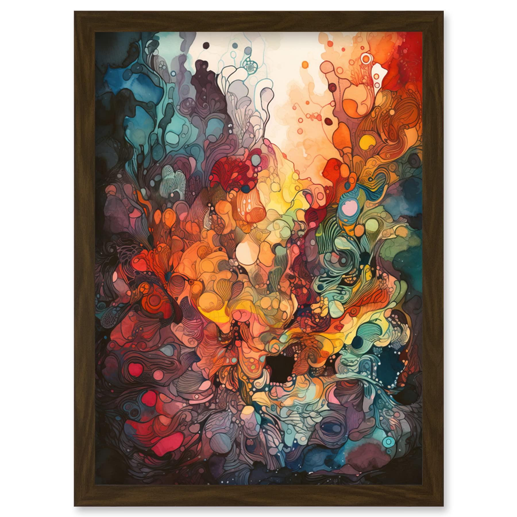 Artery8 Abstract Coral Reef Organic Shapes Modern Rainbow Acrylic Colour Painting Artwork Framed Wall Art Print A4