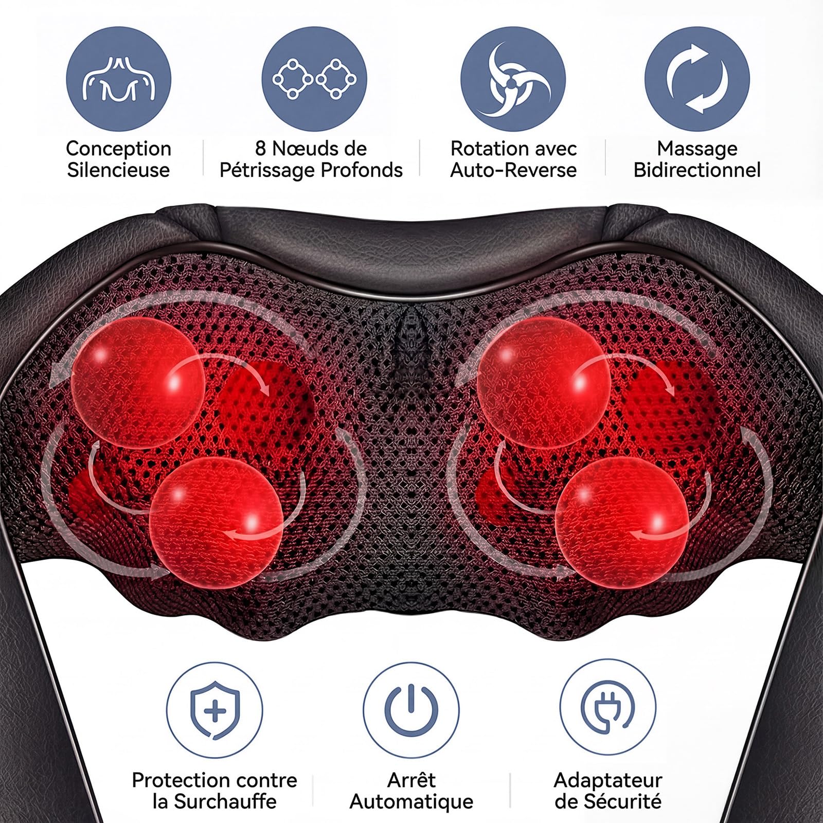 Masseur Cervical, Massage Dos et Cou Épaules avec Chauffage, 3D Appareil de Massage Shiatsu Électrique ur Massager Nuque Cervicales Epaule, Cadeaux Pour Voiture, Maison, Bureau