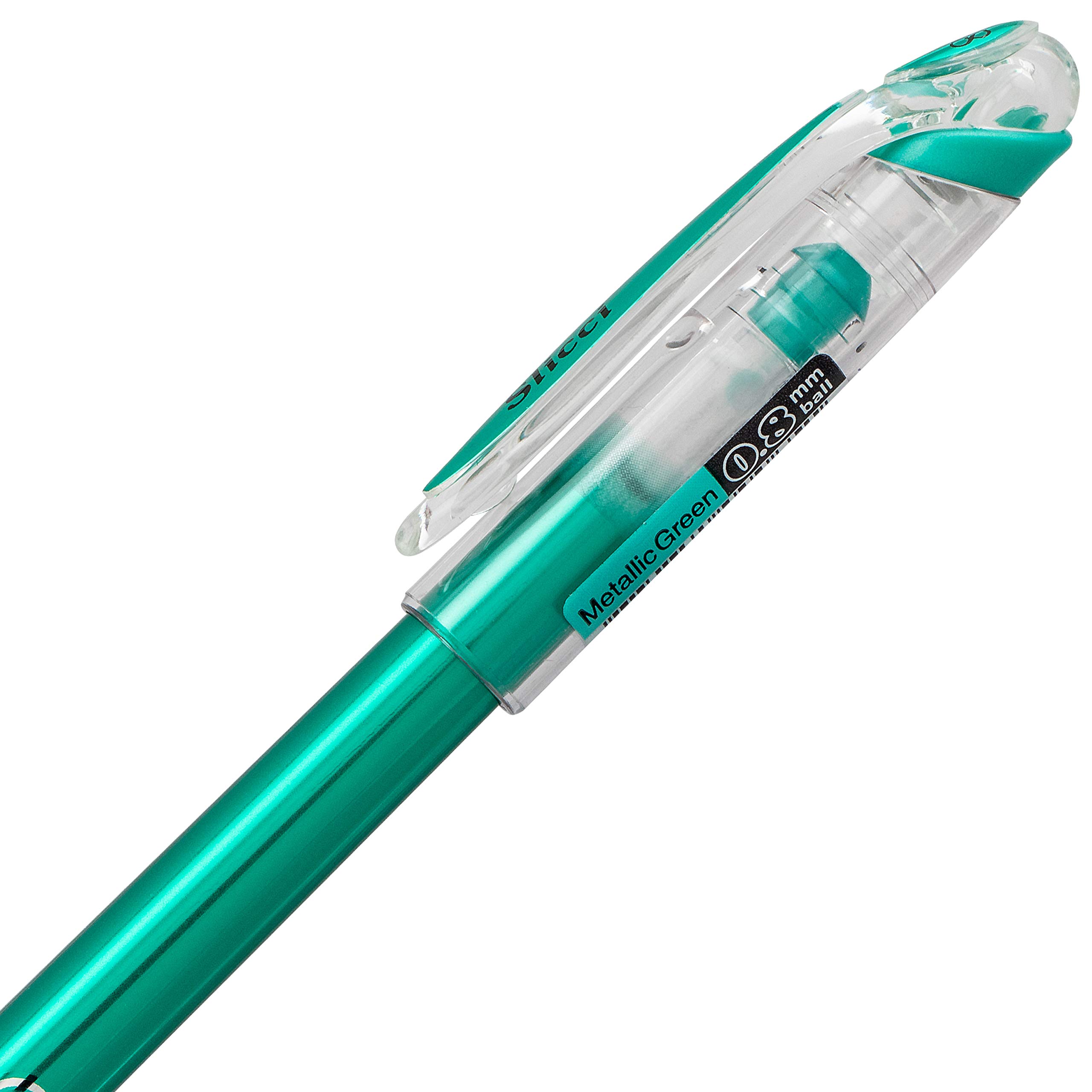 Pentel Arts Slicci Metallic 0.8 mm Needle Tip Gel Pen, Metallic verde Ink, 1 Pack (BG208BPMD)