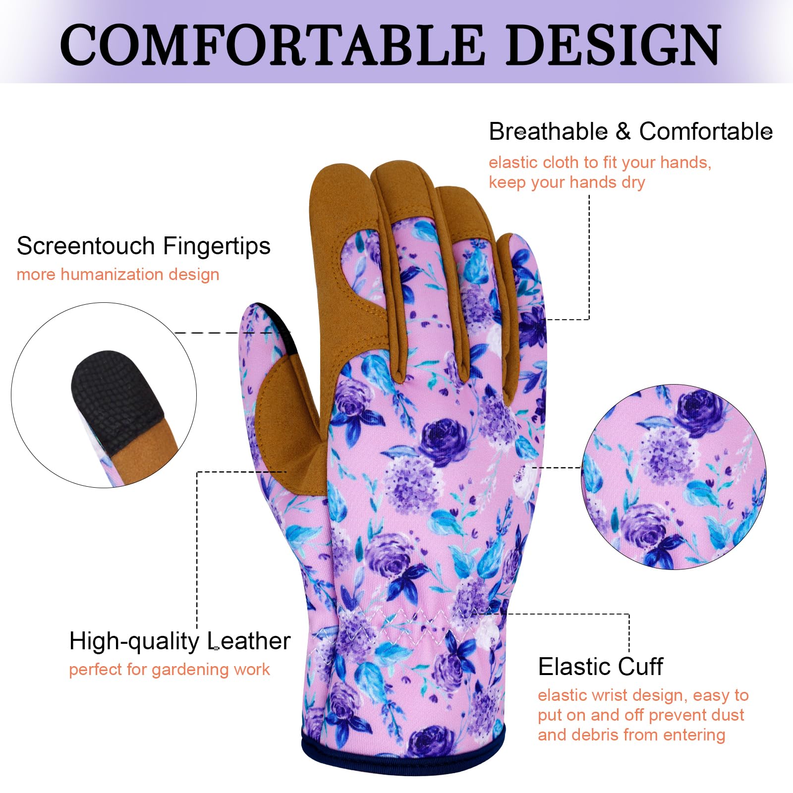 Guantes de jardinería de cuero para mujer, guantes de jardín a prueba de espinas, diseño de pantalla táctil, guantes de trabajo resistentes para plantar, cavar, podar, girasol negro