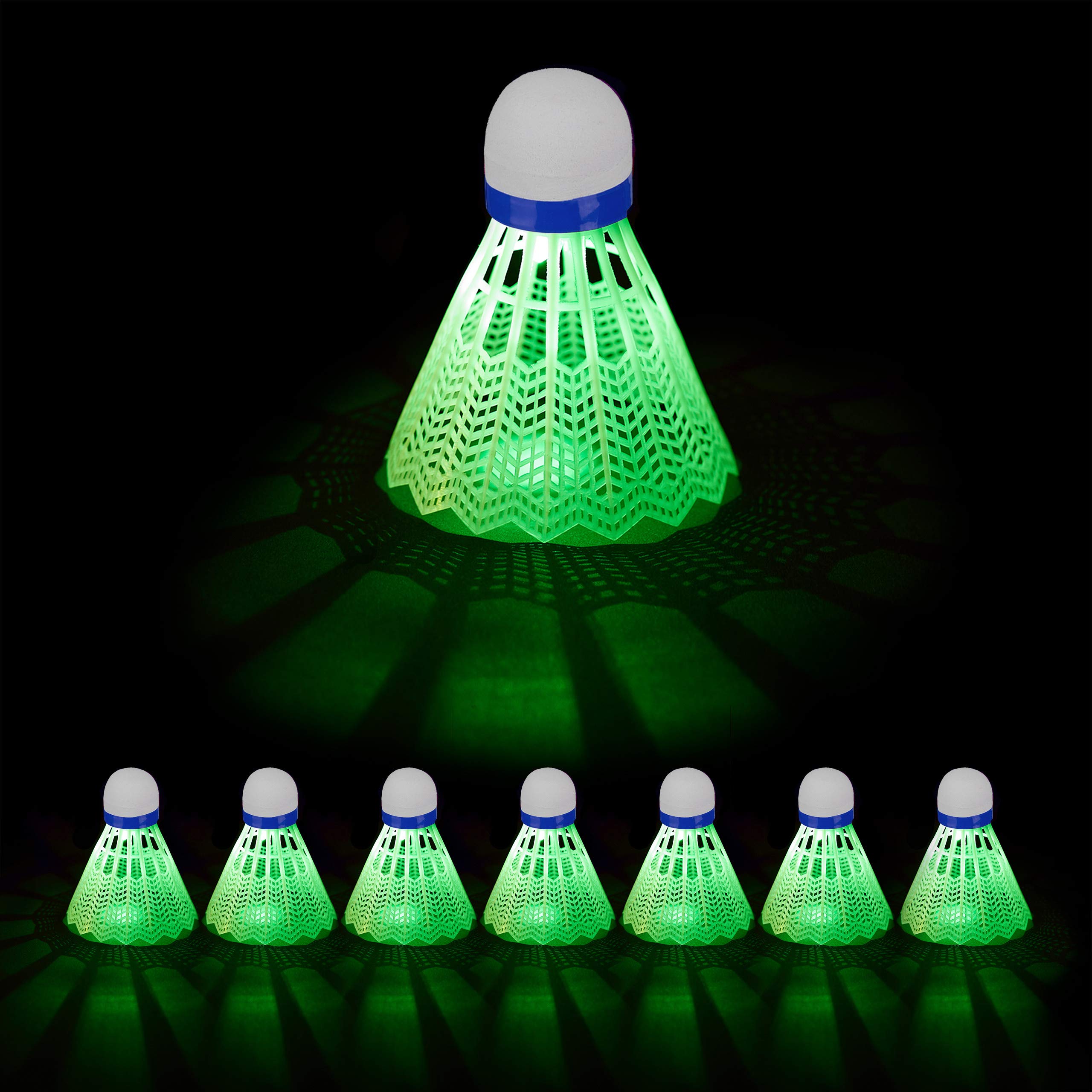 Relaxdays Volano Badminton, Set di 8 Palline Luminose, Palle Gomma Piuma, Luce LED, HxD: 8,5 x 6,5 cm, Esterno, Bianco