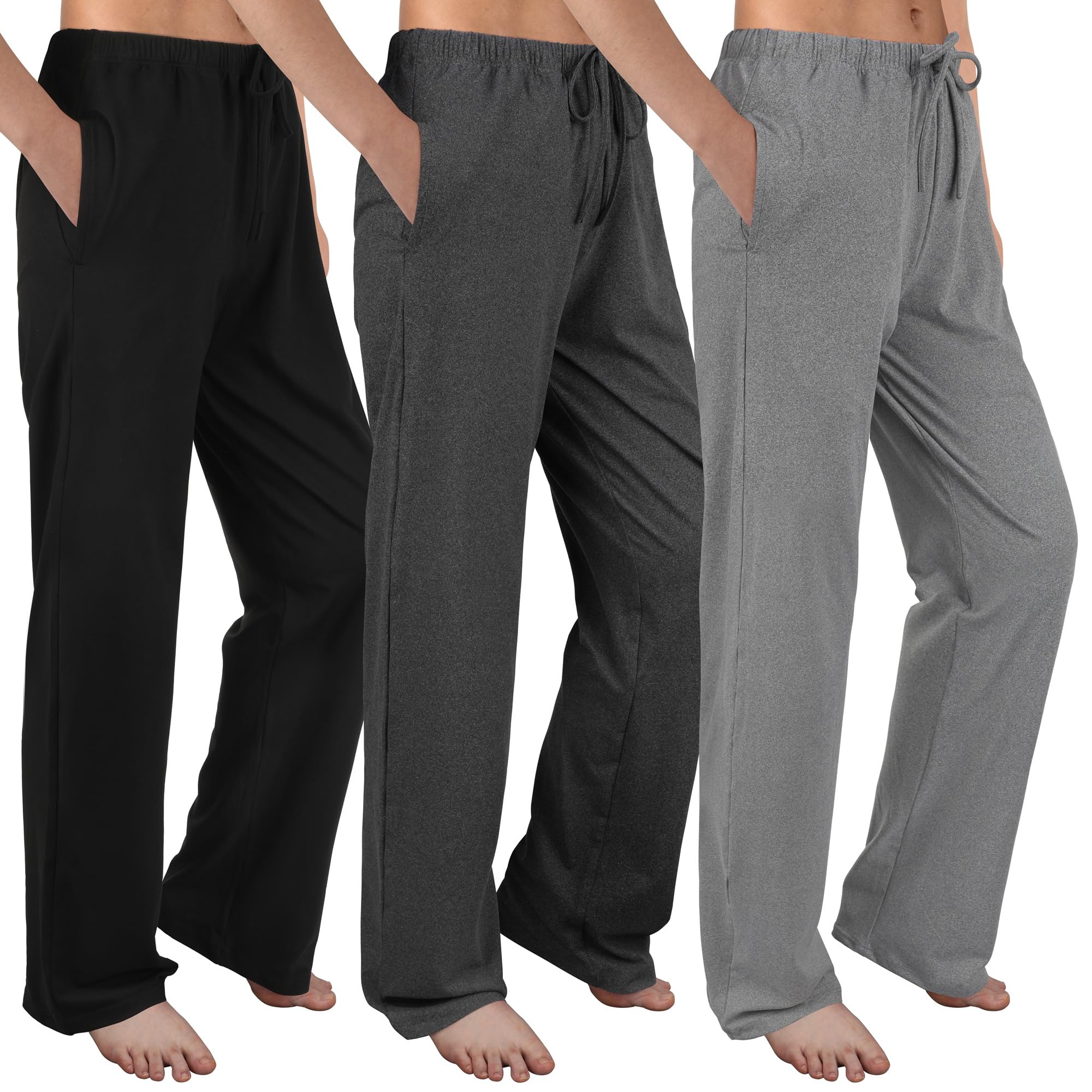 3 Pack Womens Pajama Pants Soft Loose Casual Lounge & Sleep Pants Pajama Bottoms PJ Sleepwear with Pockets Small Black, Grey, Light Grey 3