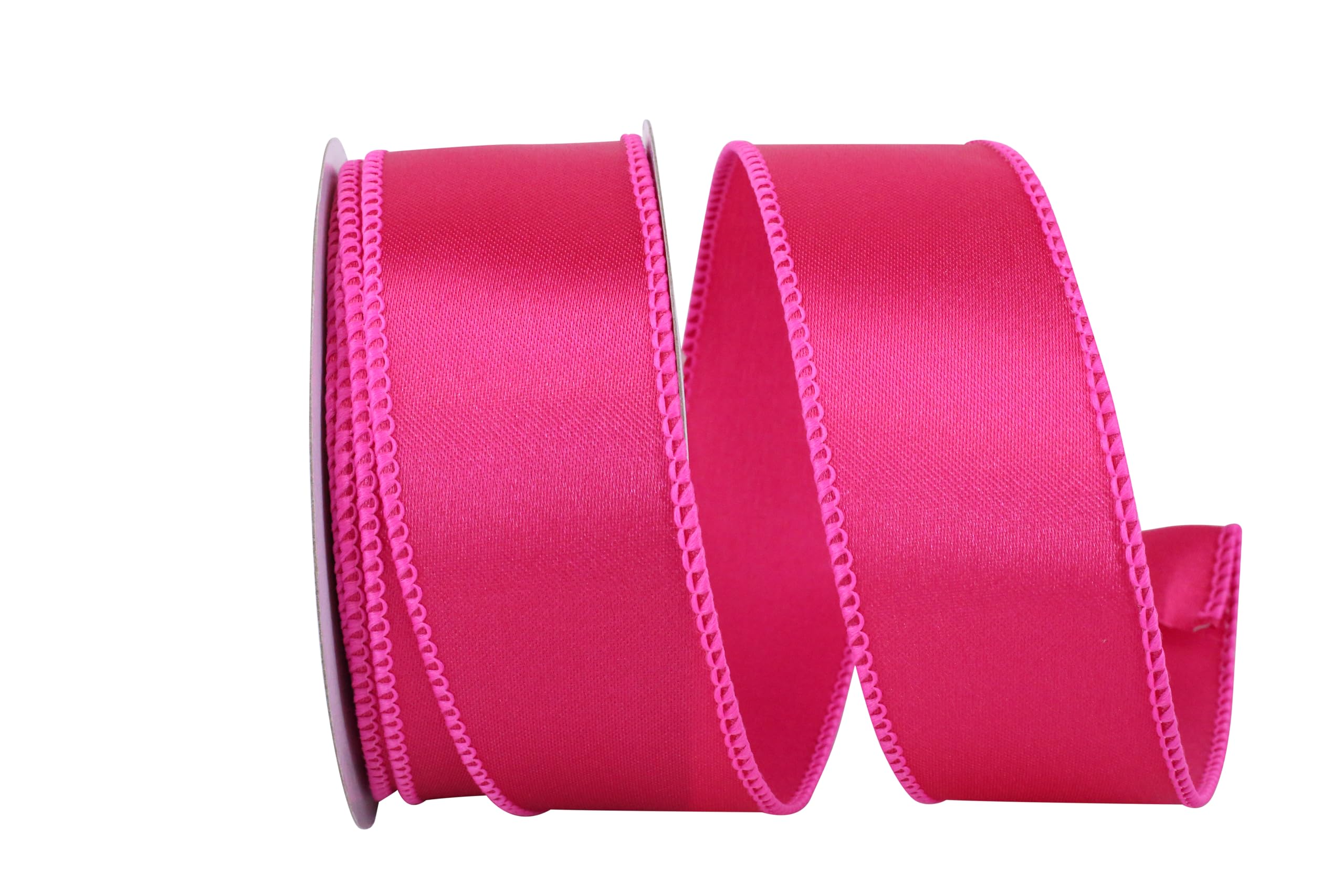 Reliant Ribbon Satin Value Wired Edge Gift Ribbon, 1-1/2 Inch X 10 Yards, Fuchsia