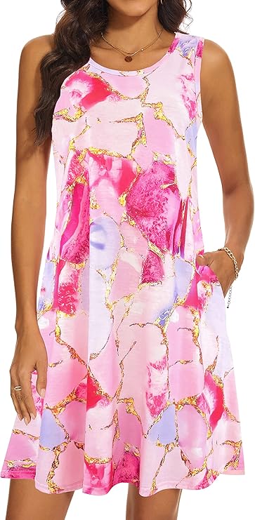 Summer Dresses for Women 2025 Casual Sleeveless Swing Dress with Pockets