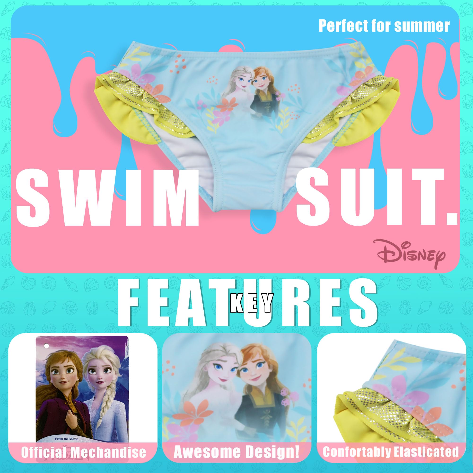 Disney Bañador slip playa para niña Frozen Elsa y Anna con volantes 6657, turquesa, 8 años
