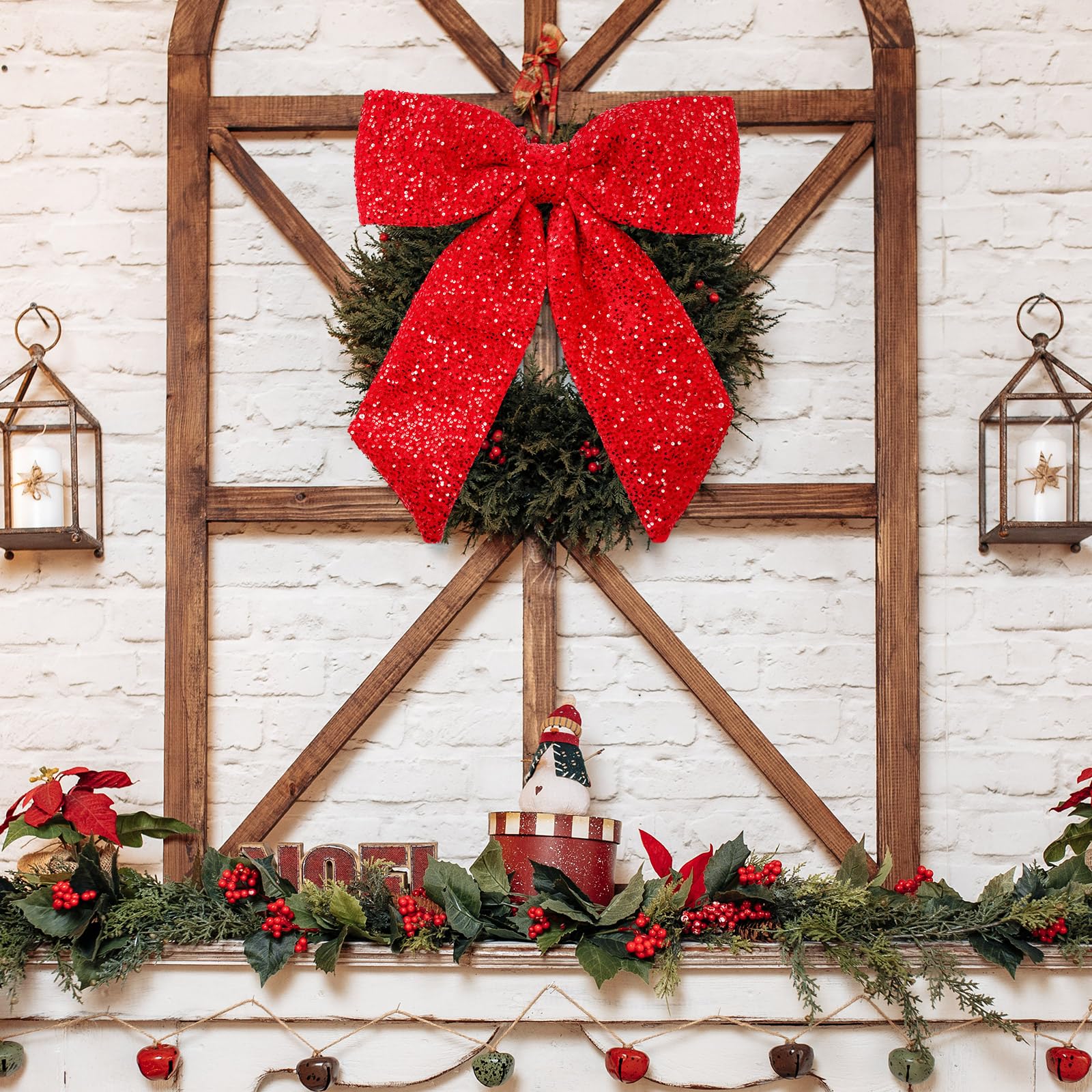 Hungdao 60 cm große glitzernde Stoffschleife mit Pailletten, dekorative Verpackung, Geschenk, Dekoration für Weihnachtsbaum, Kamin, Kranz, Urlaub, Party-Dekoration (rote Farbe)