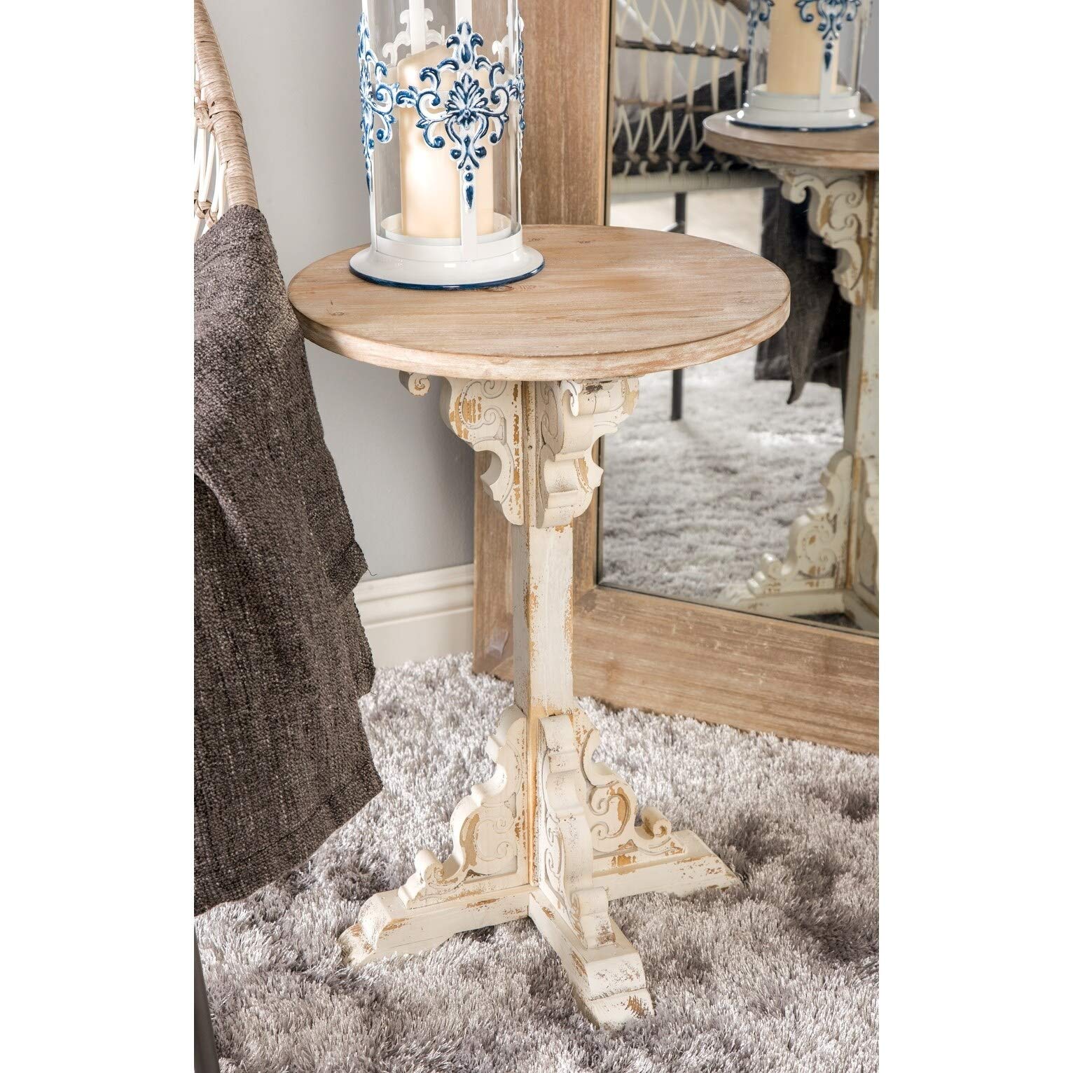 Deco 79 Wood Scroll Side End Accent Table Intricately Carved End Table with Brown Wood Top, Side Table 16" x 16" x 23", White