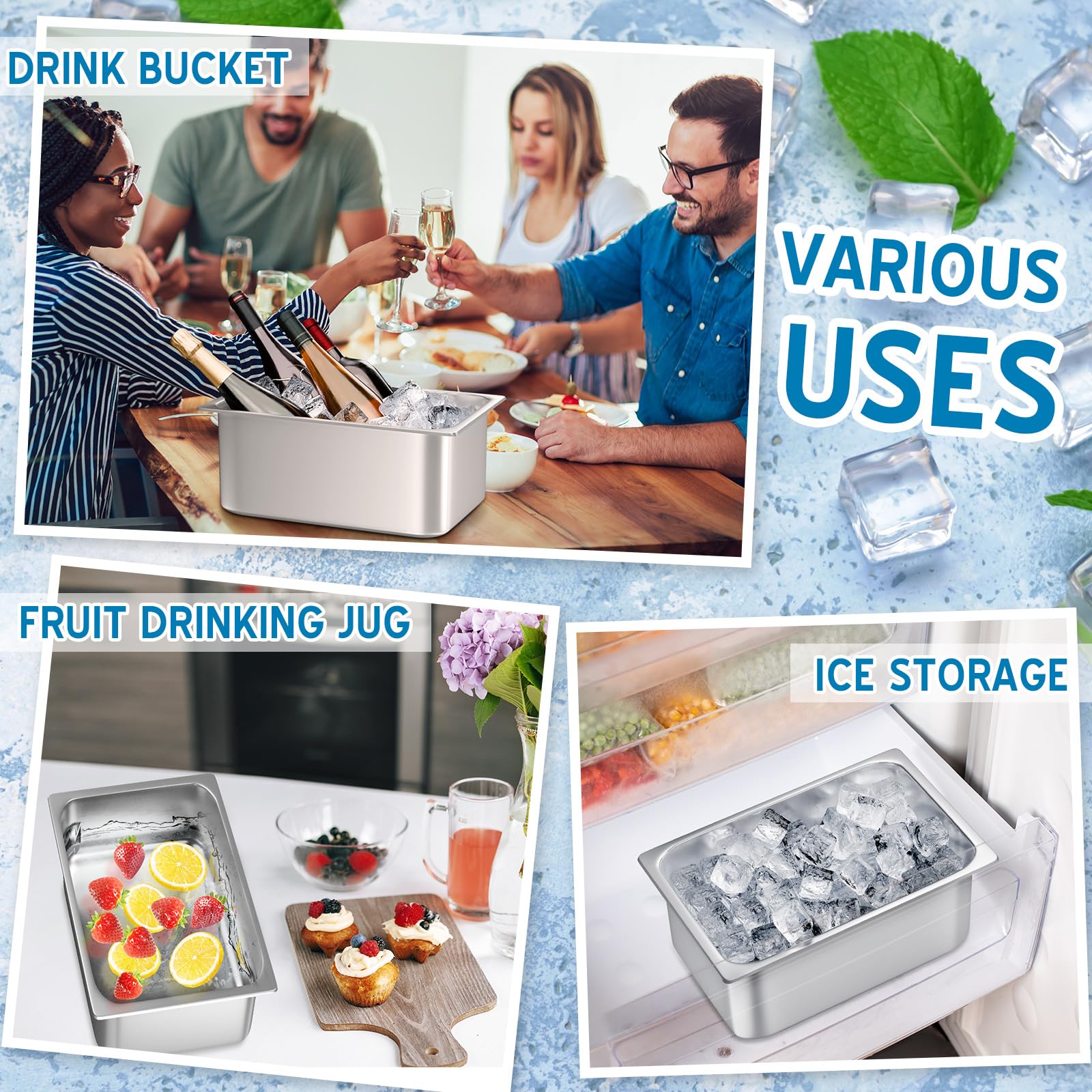 meekoo Eiskübel für Partys, Wein, Bier, Champagner, Edelstahl, Behälter für Gefrierschrank, Metall, Getränkeeimer, Cocktails, Weinkühlung für Mimosen, Bar, Zubehör, groß, 2 Stück