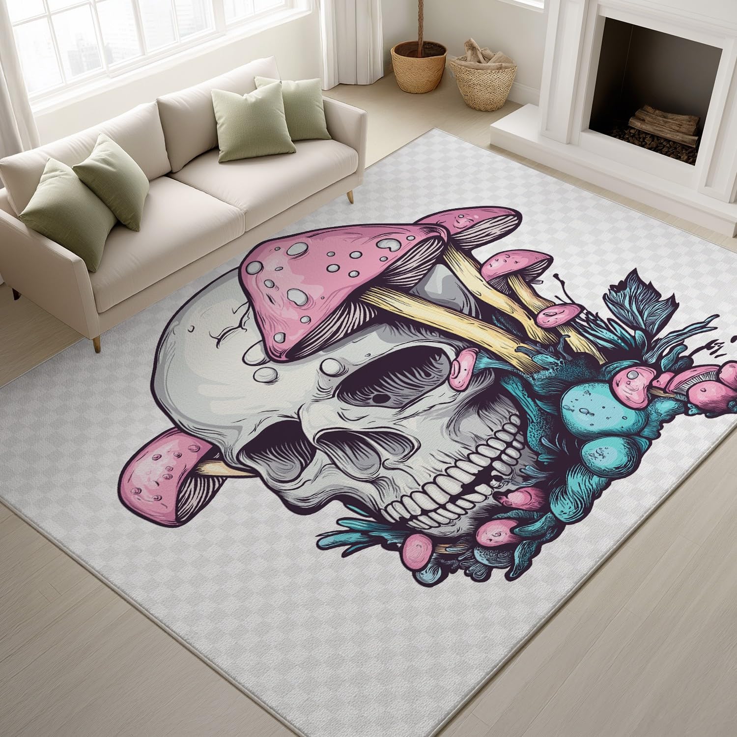 Tapis de cuisine crâne abstrait imprimé champignon tapis antidérapant lavable de 60x180 cm