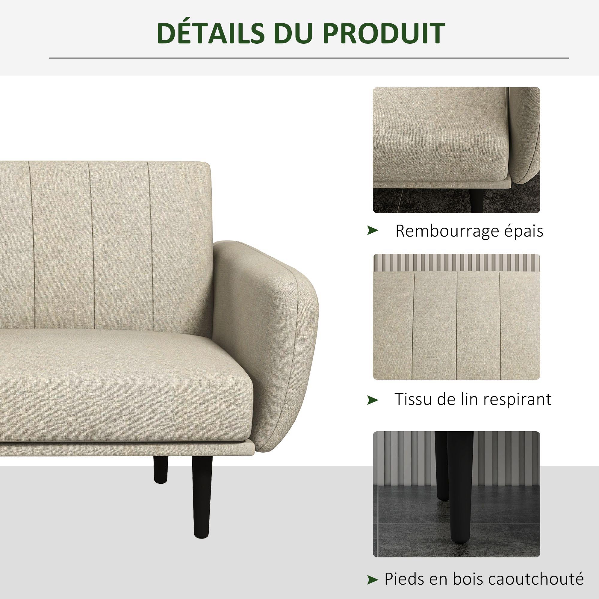 Canapé-lit Convertible Avec Pieds Dorés, Dossier Réglable Et Poches Laterales 93819267