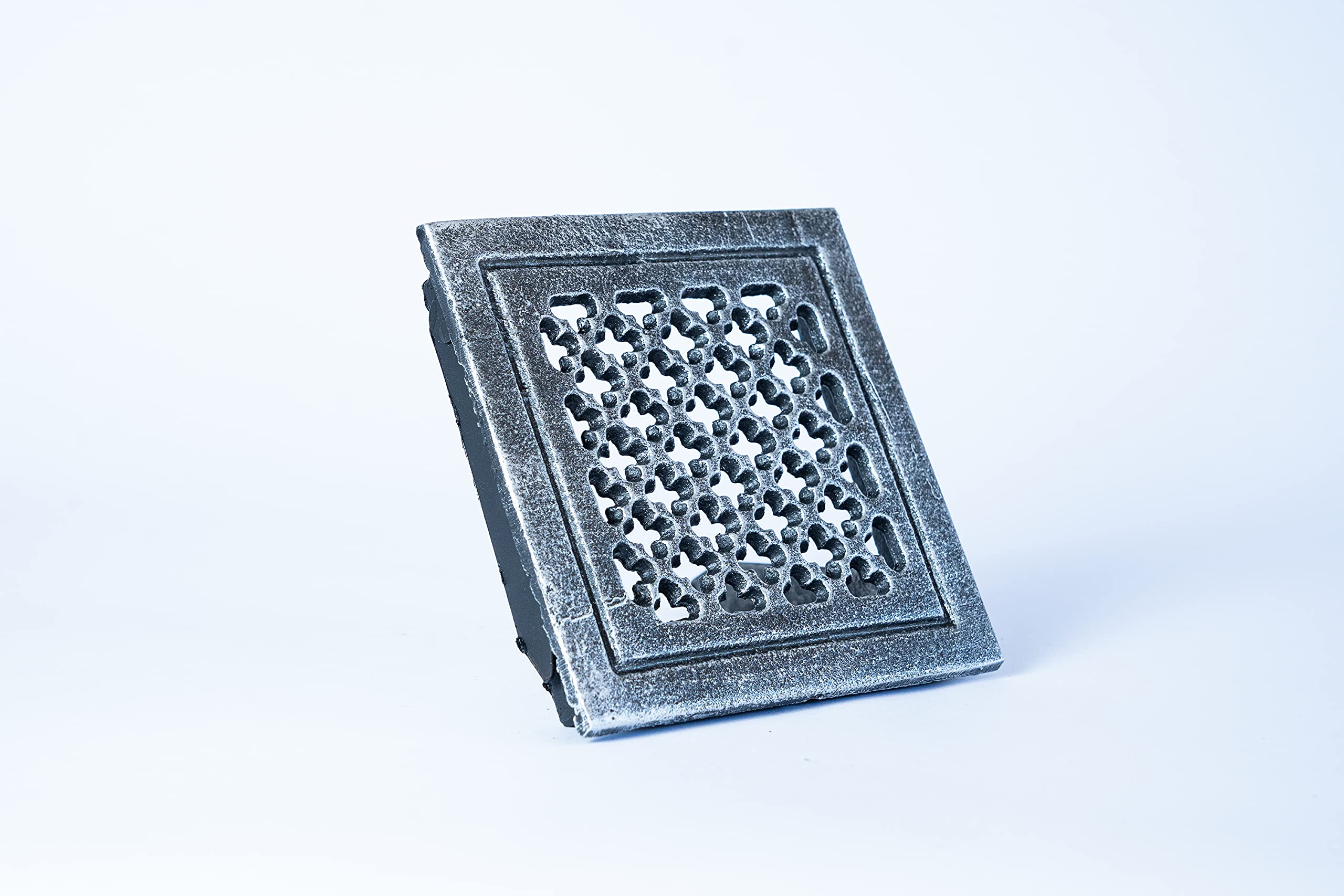 SEZAM cast iron ventilation grille 15.7 x 2.3 x 15.7 cm, for tiled stoves, wood-burning stoves & fireplaces - warm air grille - air grille for stove, painted antique silver