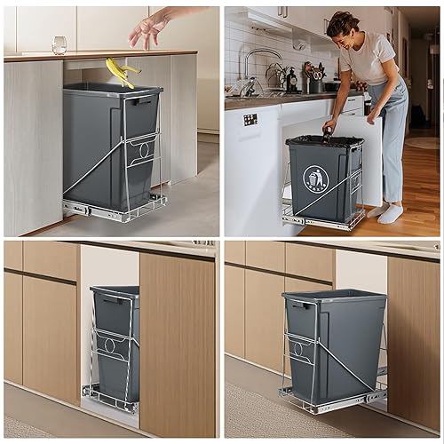 Miniatura 6 de Cubo de basura extraíble, estante de basura ajustable de acero inoxidable para cocina, kit de extracción de basurero para gabinete, apto para