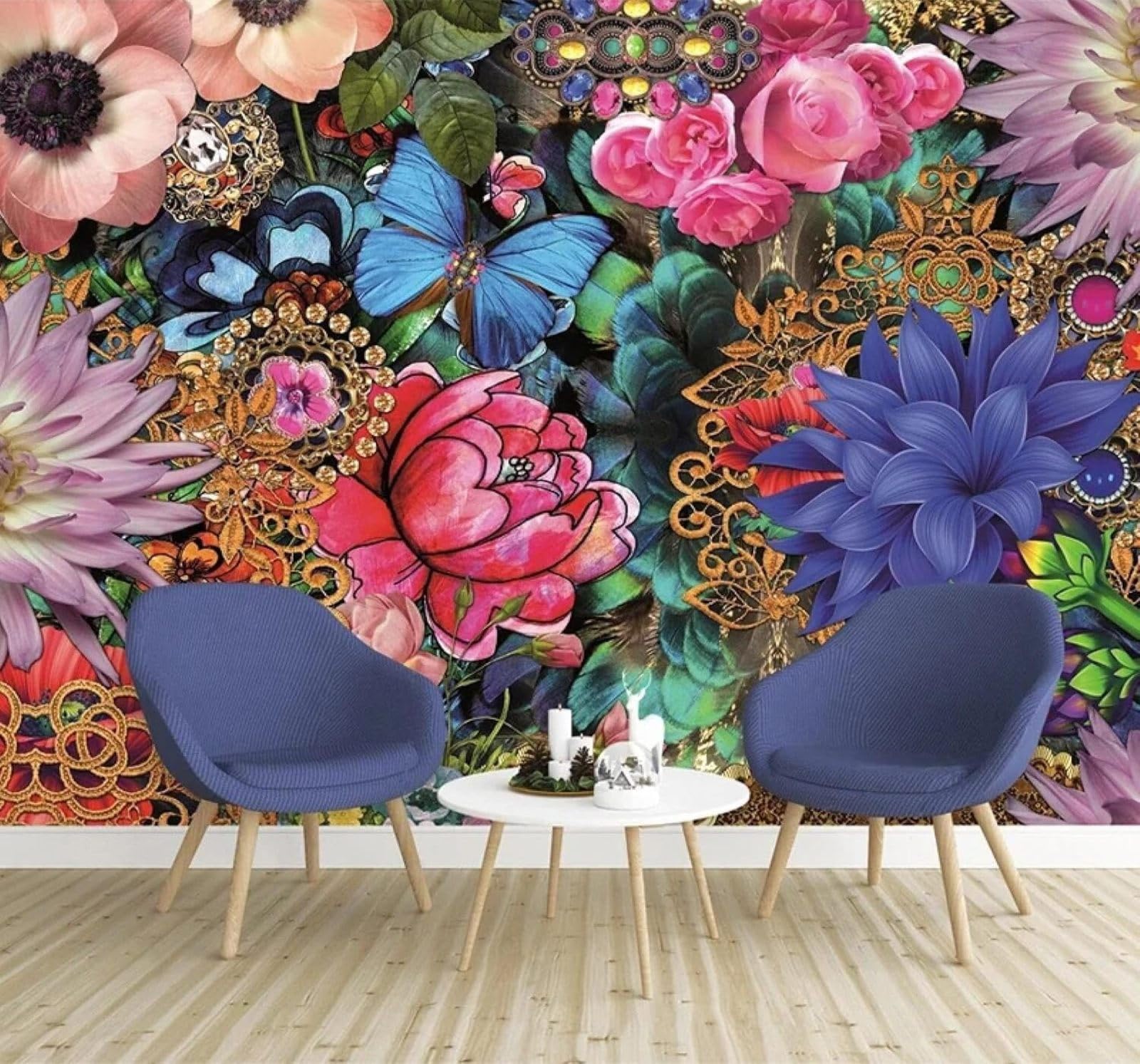 XLMING Papier Peint 3D Beauté Couleurs Fleurs Papillons Art