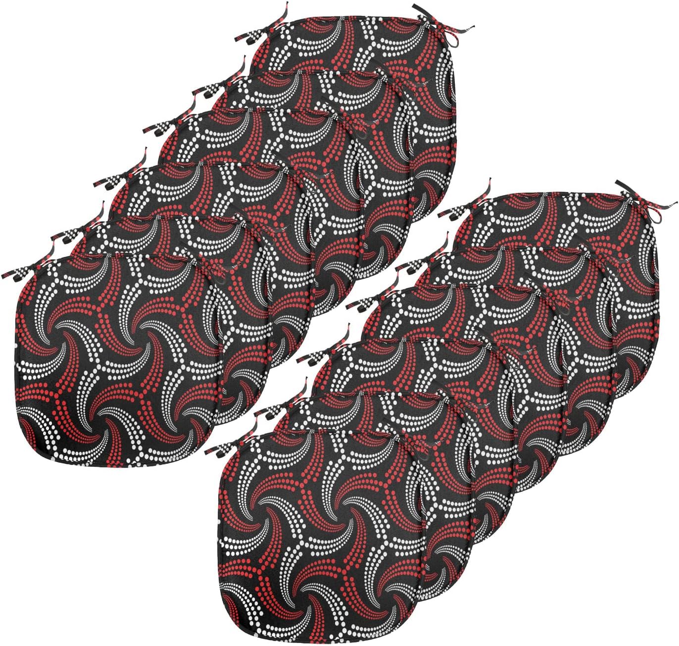 ABAKUHAUS Red and Black Dining Chair Cushion Curved and Polka Dot