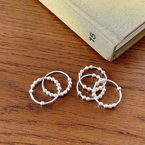 Vista 18 de Anillos de plata de ley 925, anillos para la ansiedad, anillo para la ansiedad para mujeres y hombres, chapado en oro de 14 quilates, anillo