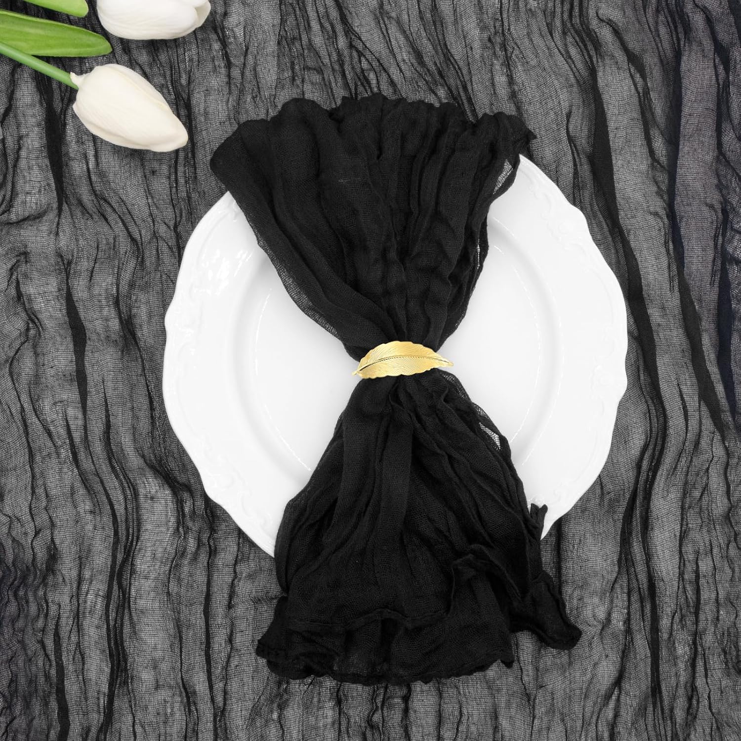 Black Cheesecloth Napkins Set of 12 Boho Gauze Cloth Napkins 21x21 Inch Reusable Soft Dinner Napkins Bulk for Halloween Graduation Birthday Wedding Banquet Table Decor