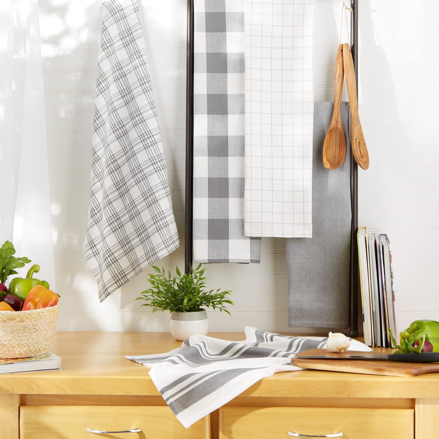 DII Everyday Basic Kitchen Collection Large Woven Cotton Dishtowel/Tea Towel Set, 18x28, Gray, 5 Count - Image 5