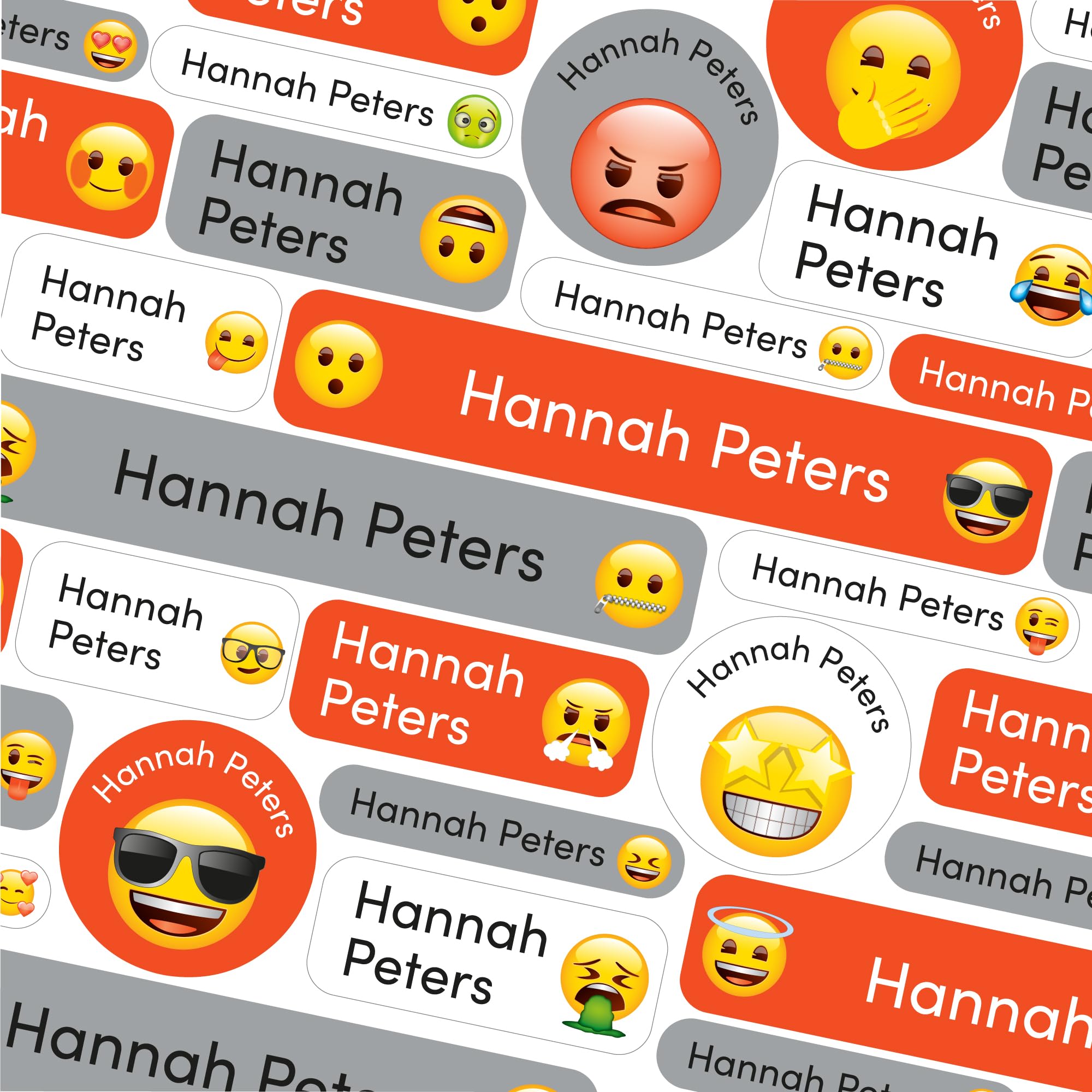 50 School Name Labels for Children No Iron Name Tags for Clothes Name Stickers for Water Bottles, Uniform, Secondary School, College, Care Homes, Washable and Dishwasher Safe (Emoji Faces)
