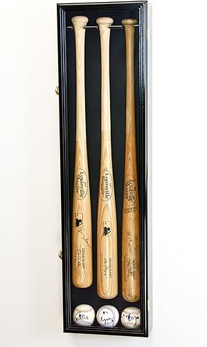 3 Baseball Bat Display Case Cabinet Holder Wall Rack wUV Protection - Lockable