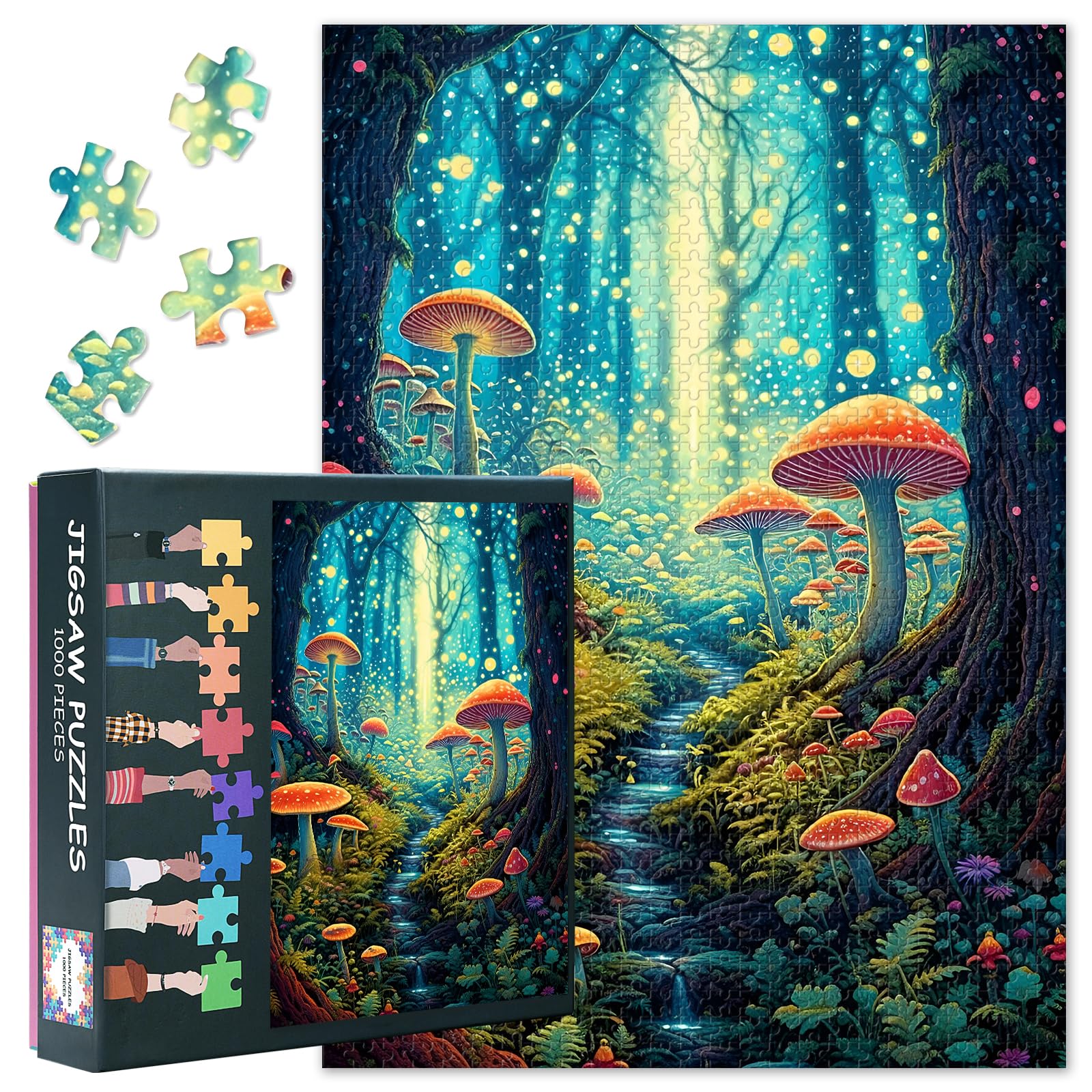 Fantasy Forest Puzzles for Adults - Challenging Jigsaw Puzzles for Adults, Mushroom Design Puzzle Difficult (27.5"x19.7"), Family Game Night Activity & Modern Home Wall Decor Gift