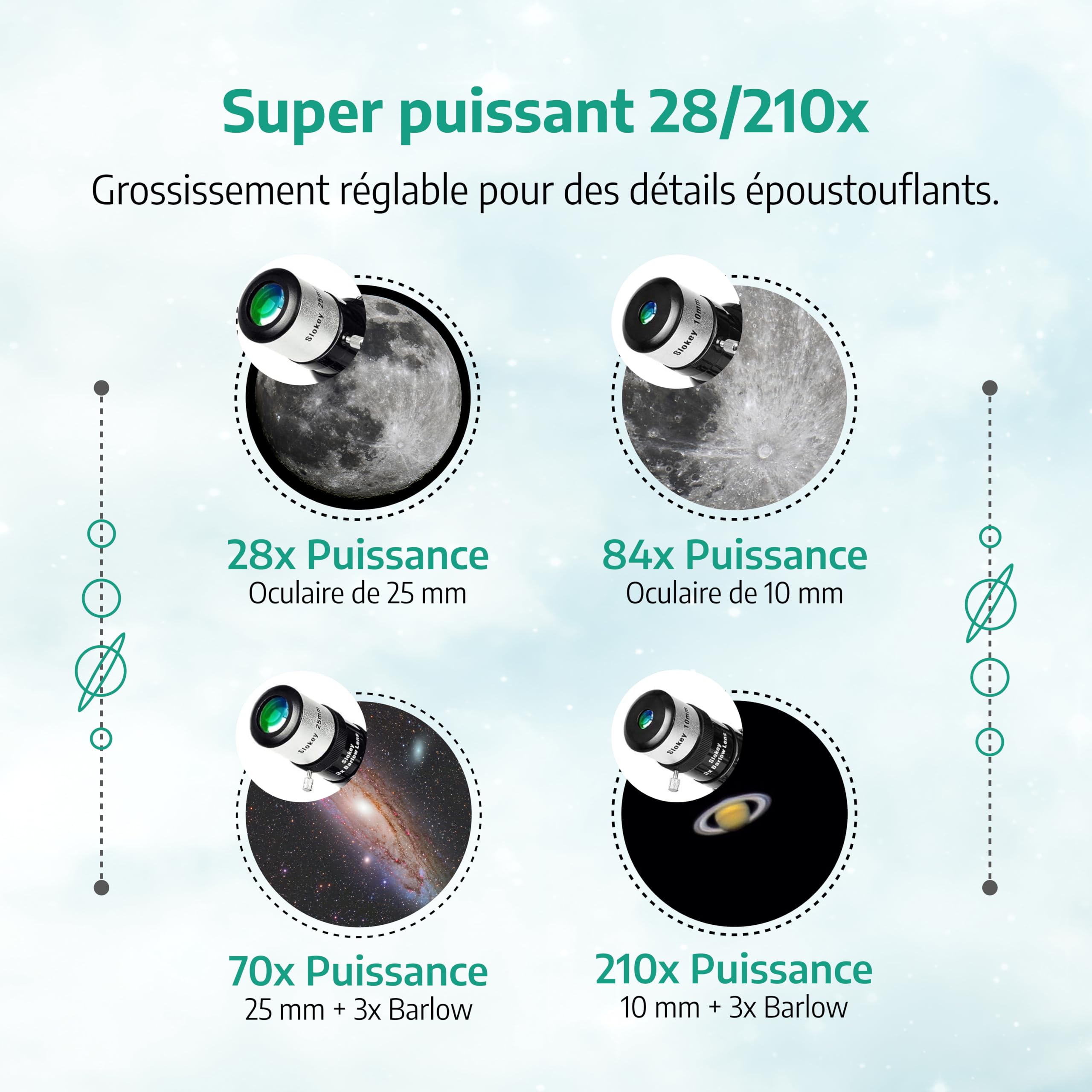 Télescope Astronomique Professionnel 28x-210x Portable pour Enfants et Débutants