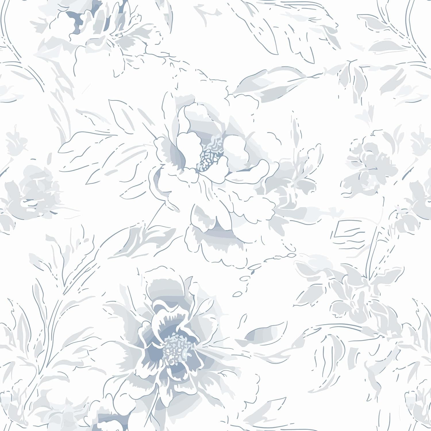 Heroad Boho Floral Wallpaper Blue and White Peel and Stick Wallpaper 17.3''x393'' Flower Contact Paper for Cabinets Drawers Self Adhesive Removable Wall Paper for Bathroom Waterpcolor Decor Vinyl Roll